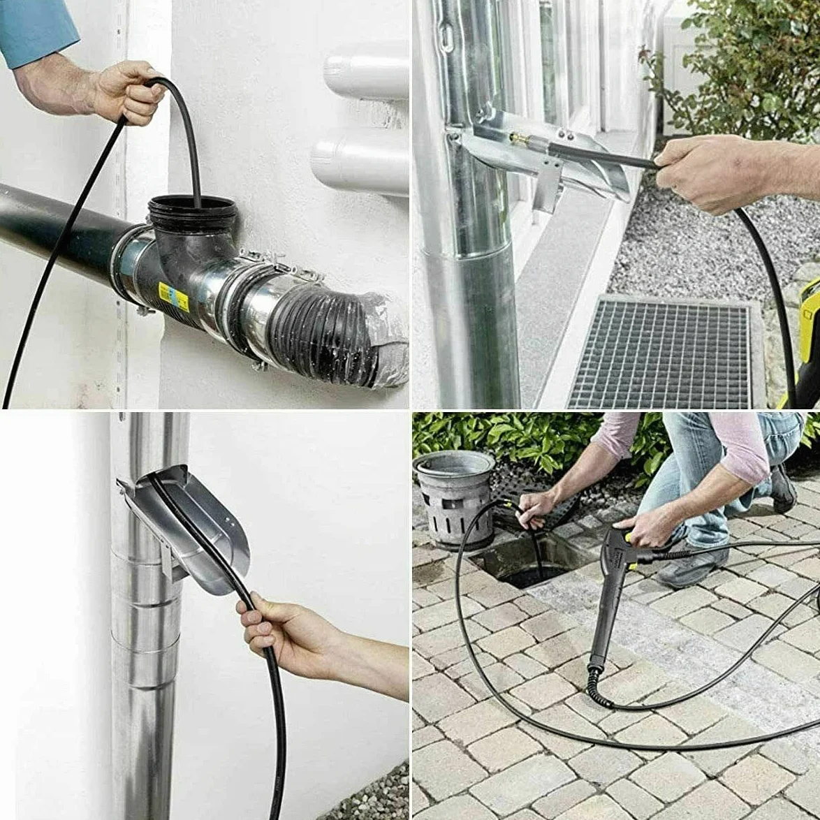 YUET 15M Tuyau Déboucheur Canalisation pour Kärcher série et LAVOR | pour Nettoyeur Haute Pression avec Buse à Jet et Buse Rotatif, Kit de Tuyau avec Adaptateurs pour Karcher K2/K3/K4/K5/K6/K7