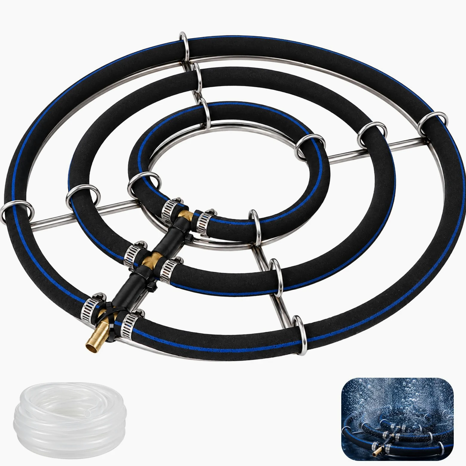 Aérateur Double Anneau 35cm – Diffuseur Oxygène avec Tuyau 9mm 5m | Bulleur pour Bassin et Aquarium, Réduit les Algues et les Mauvaises Odeurs,Installation Simple au Fond sans Outillage
