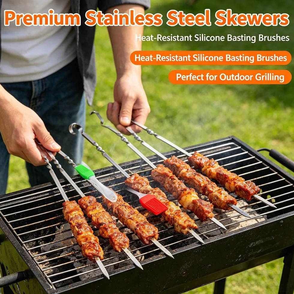 Brochettes de Barbecue en Acier Inoxydable 30cm Lot de 24 Réutilisables