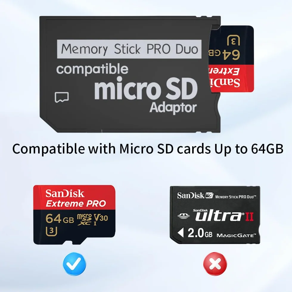 Adaptateur Memory Stick PSP, Micro SD vers Memory Stick Pro Duo pour PlayStation Portable