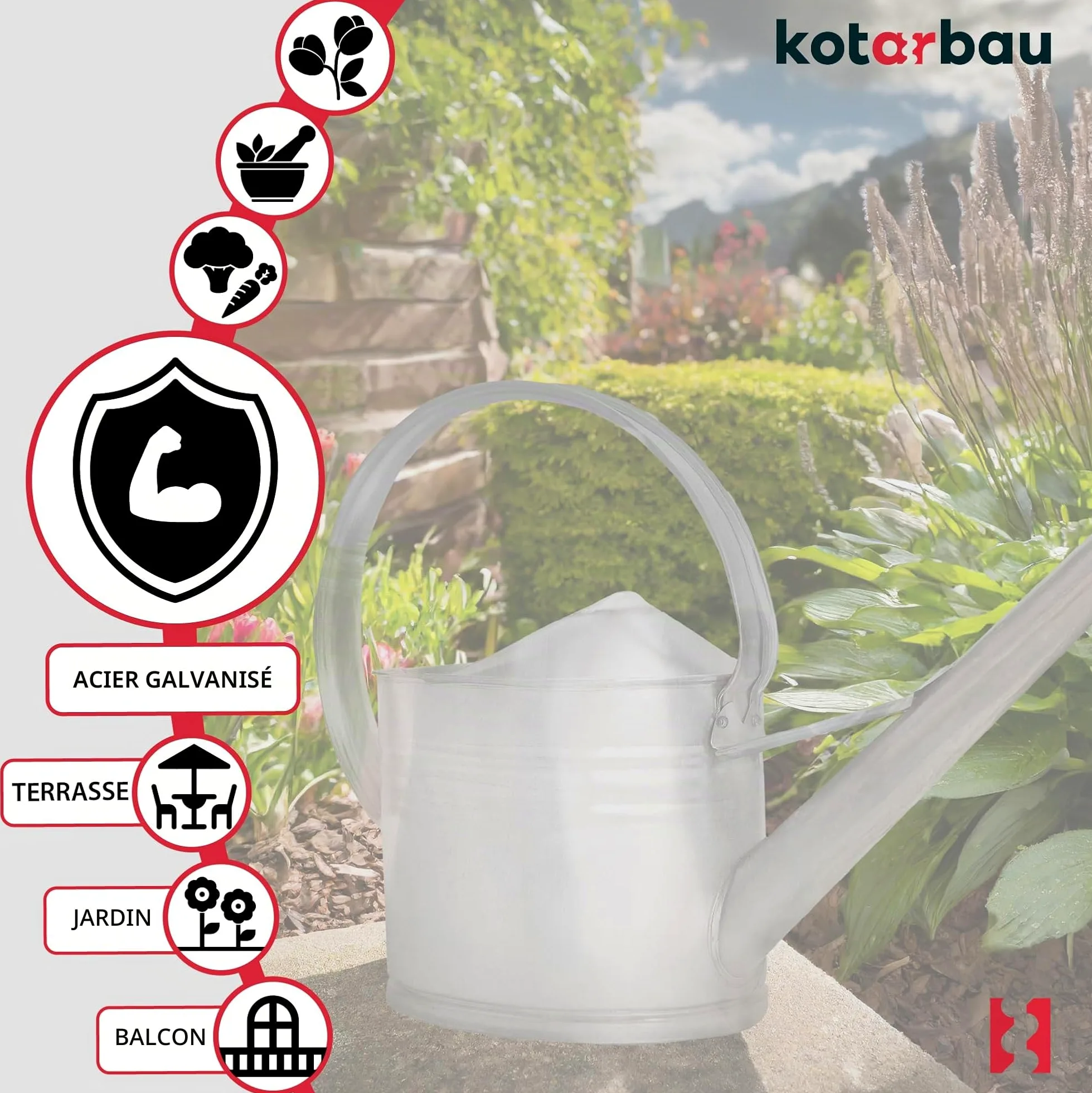 KOTARBAU® Arrosoir Plante Interieur - 10 L - Arrosoir Jardin - avec Pomme Amovible - Argenté - pour Terrasse - Balcon