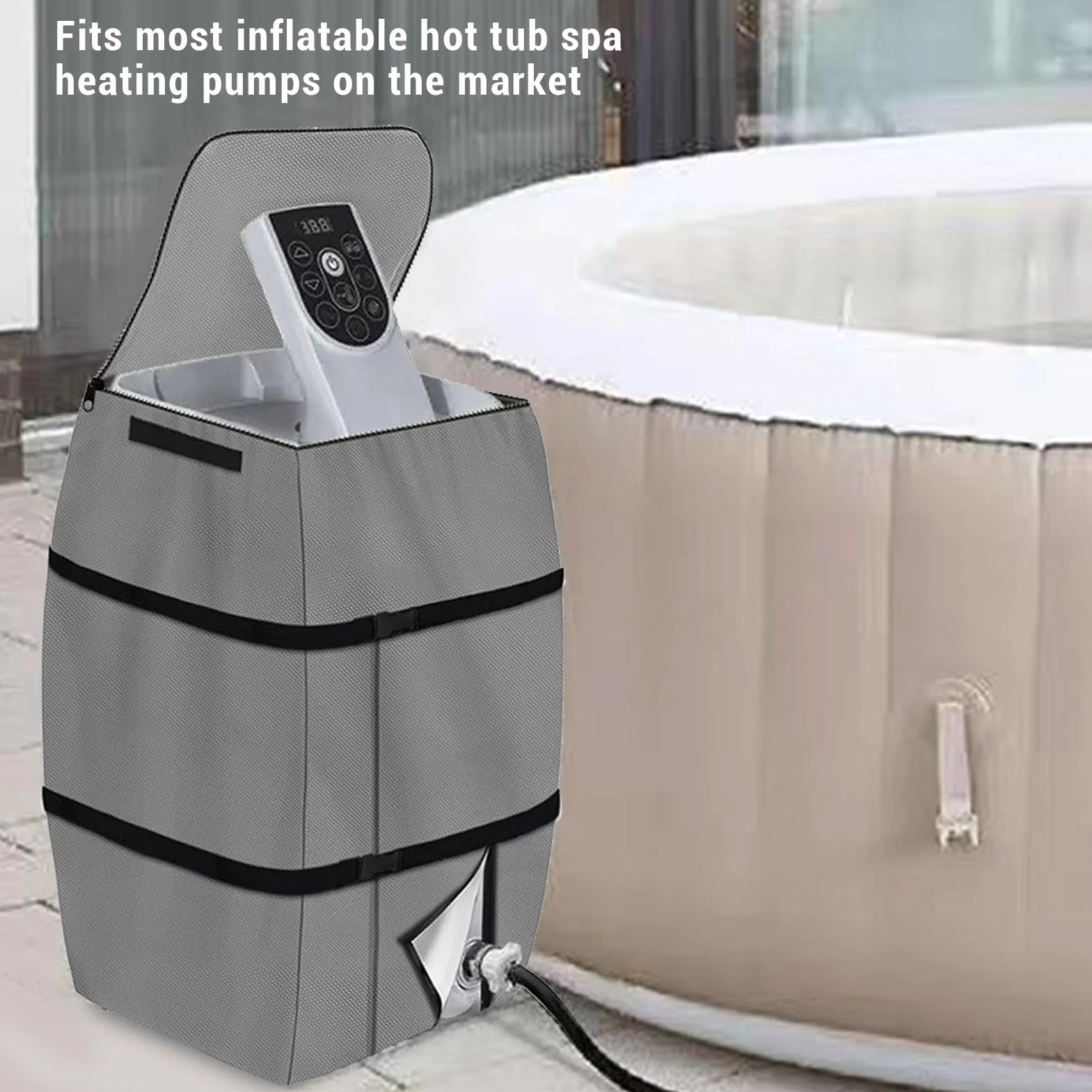 Topiky Housse de Pompe de Chauffage pour Spa, Tissu Oxford 420D, Résistante à l'eau, pour Lay-Z-, Bestway (Gris)