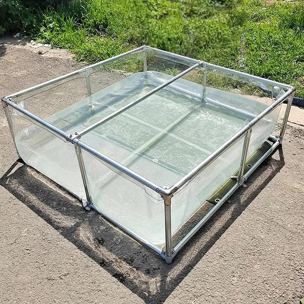 Bassin à koï en PVC robuste avec fenêtre transparente et vanne de vidange, aquarium à cadre en acier pour la pisciculture et l'aménagement paysager, montage facile, 50 x 50 x 40 cm, fontaine