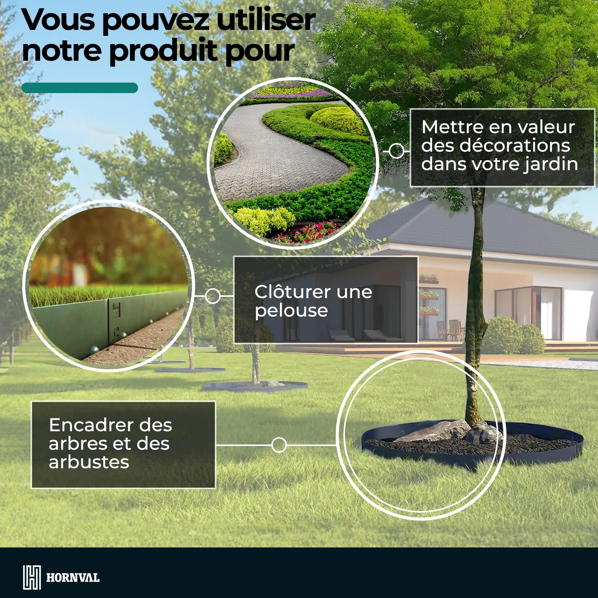 Bordure d'arbre en Acier avec épines | Clôture en tôle de Zinc, Bronze Mat O2A Ø 0,6 m, Anneau d'arbre, Clôture de Jardin, Bordure de pelouse en métal