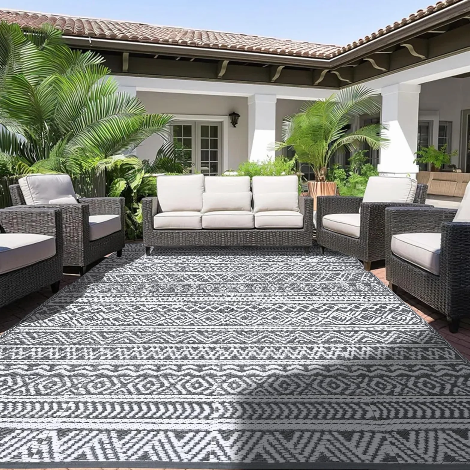 Alishomtll Tapis d'extérieur résistant aux intempéries, 180 x 275 cm, en plastique imperméable, pour terrasse, jardin, balcon, réversible, résistant aux UV, tapis extérieur, camping, pour barbecue