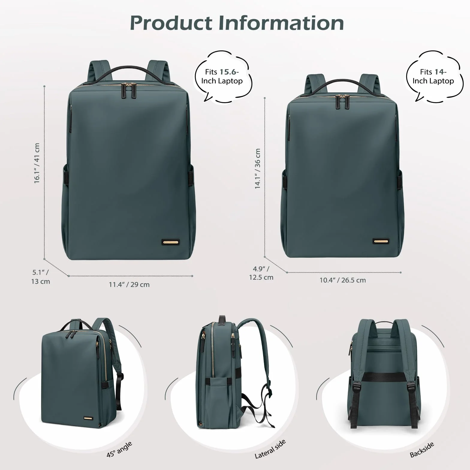 Sac à Dos Ordinateur Portable 15,6 Pouces Voyage Travail École Vert Foncé