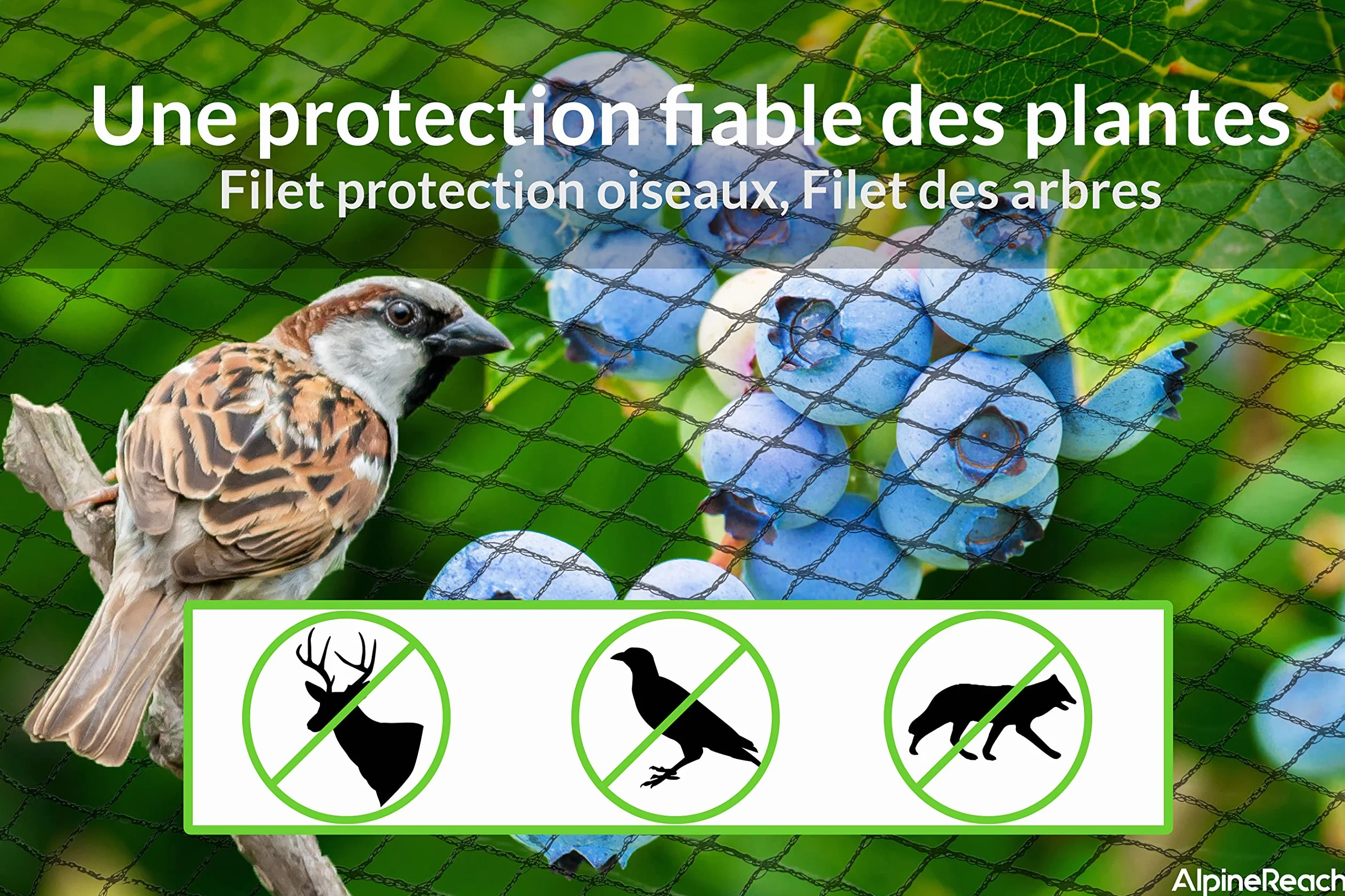 AlpineReach Filet Anti-Oiseaux Noir 2m x 20m Filet de Jardin Résistant Réutilisable