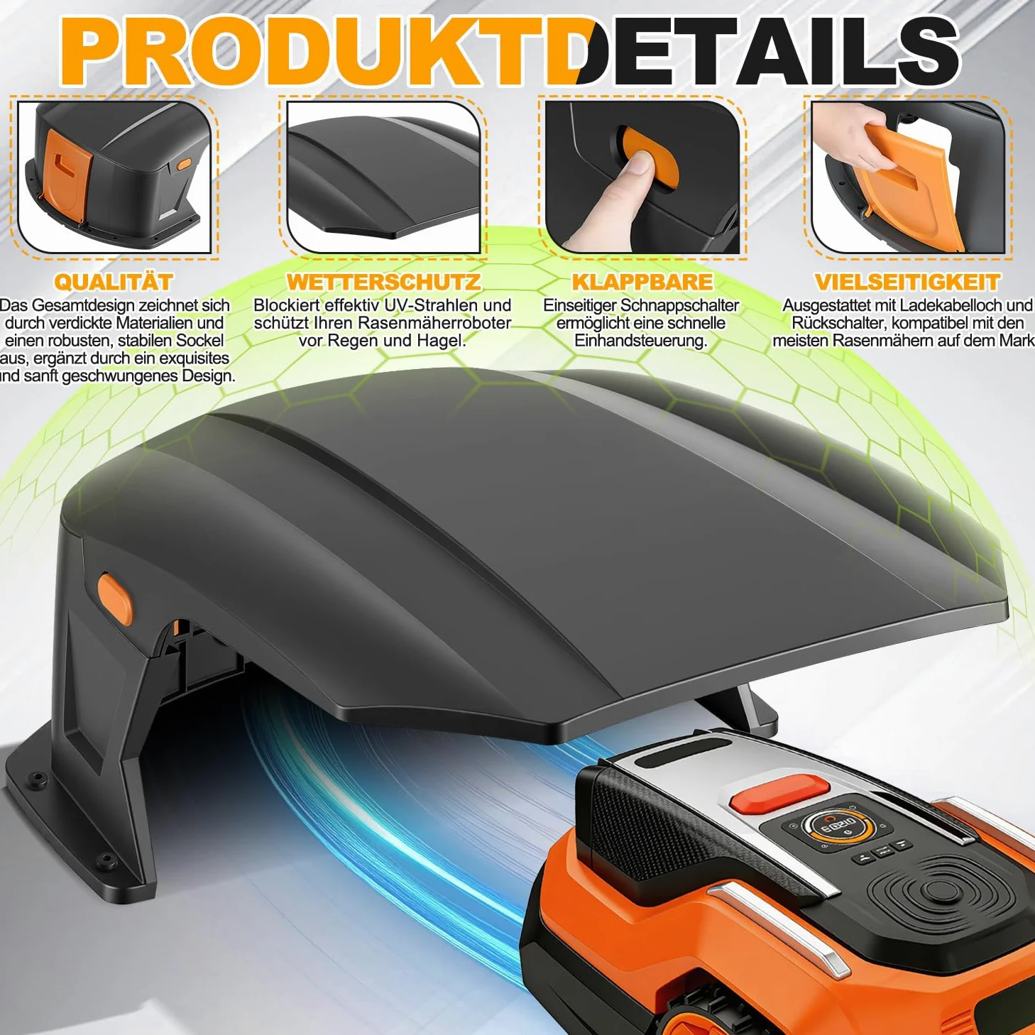 Station de charge pliable pour robot tondeuse - Station de charge compatible - Toit de protection pour robot tondeuse - Pas de blocage du signal - Protection UV - Contre la pluie et la grêle
