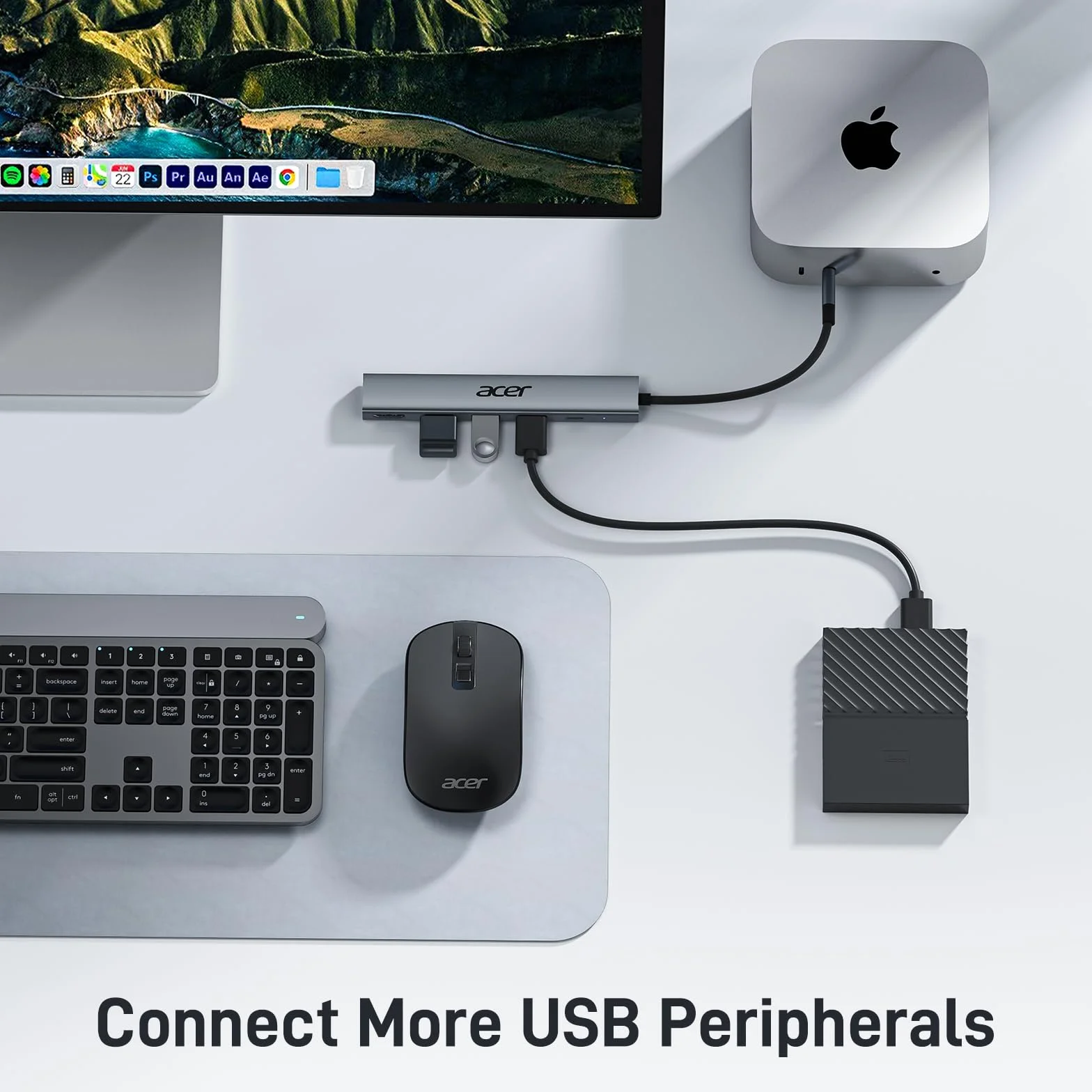 Acer Hub USB C 5-en-1 Adaptateur USB C vers HDMI 4K PD 100W Multiport USB 5Gbps