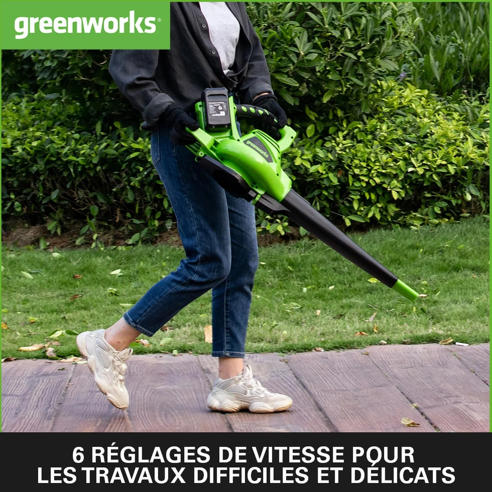 Greenworks GD24X2BVK4X Aspirateur Souffleur Sans fil 322km/h 9m³/min Sac Mulching 45L 2 Batteries 24V 4Ah