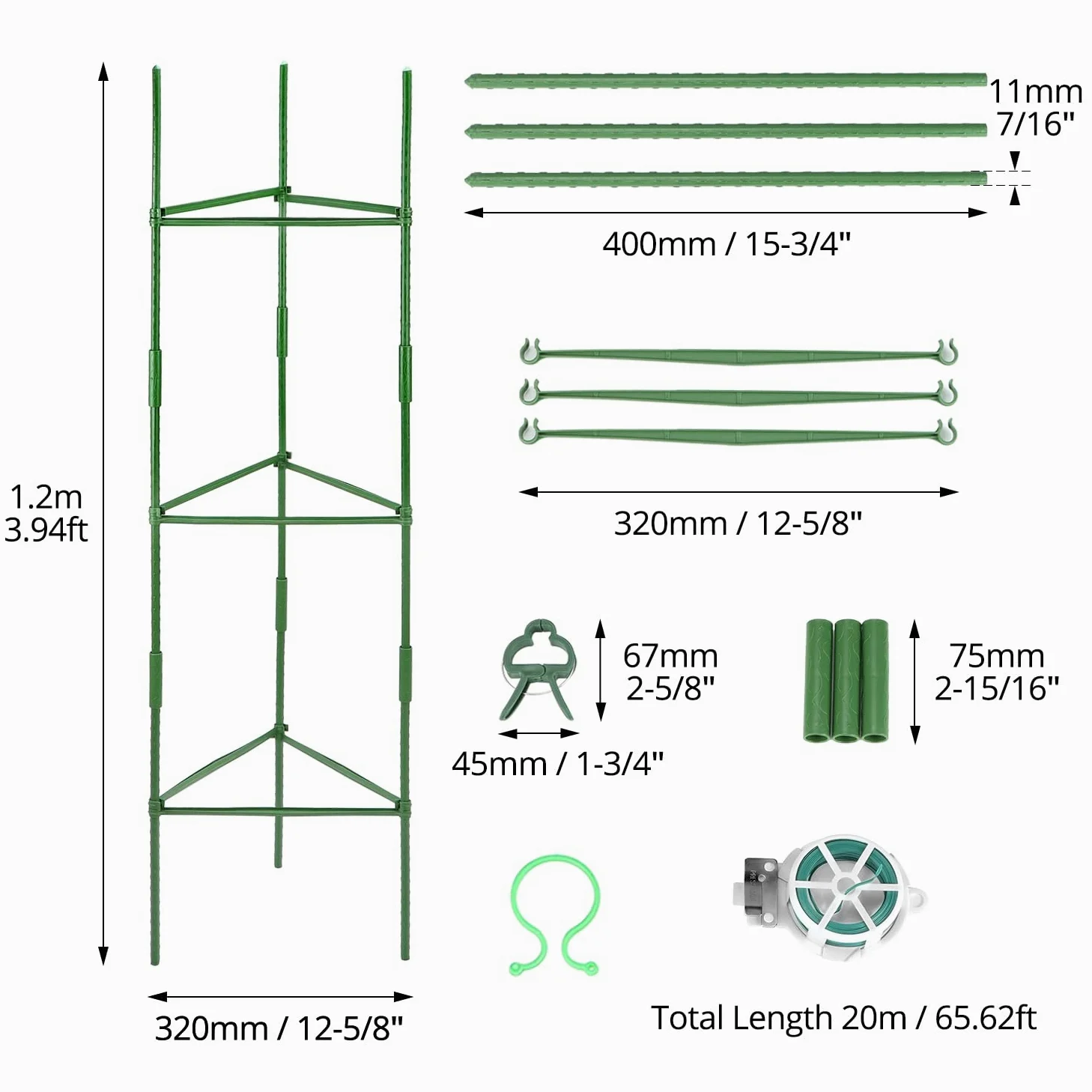 QWORK® 6 Pièces Tuteur Tomate, Support de Plantes, Piquet Tomate, Aides à Grimper 120 cm, pour Tomates, Fleurs, Concombres