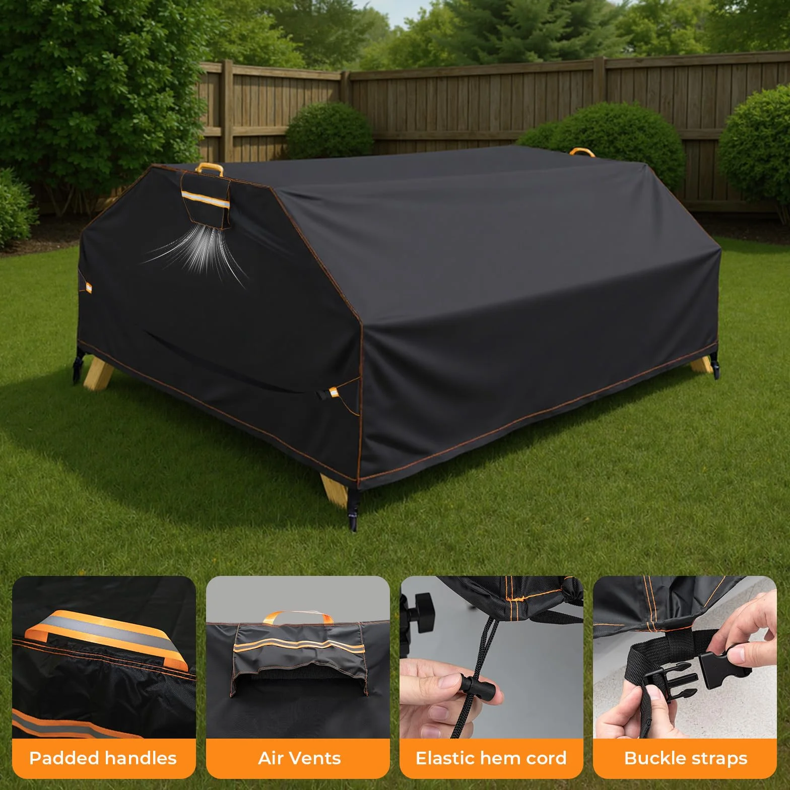 Housse de table de pique-nique en tissu Oxford 420D résistant au vent et aux UV 177,8 x 183 cm Noir