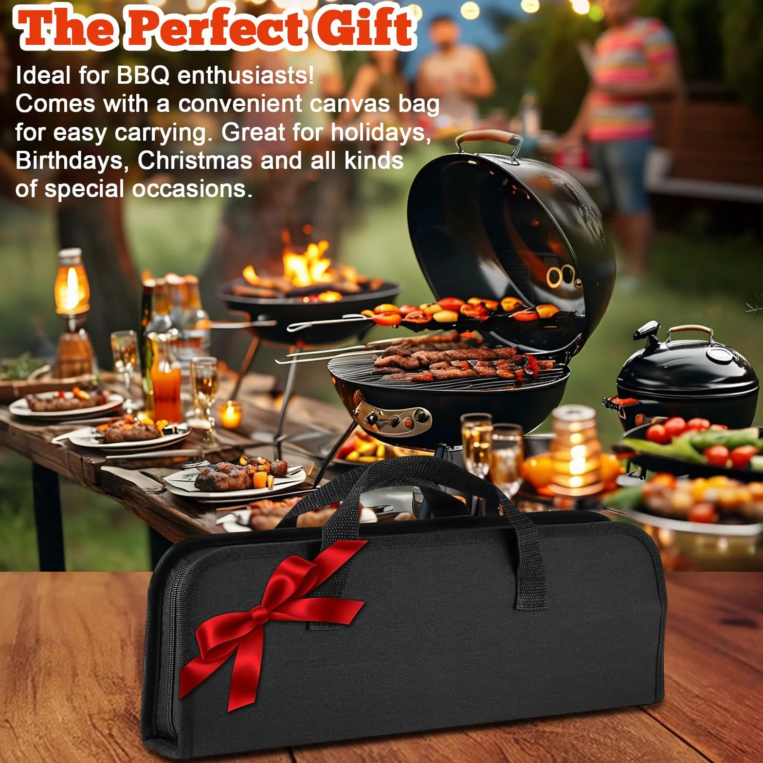 Set de Barbecue en Acier Inoxydable 27 Pièces, Ustensiles de Grillade Professionnels avec Sac de Rangement