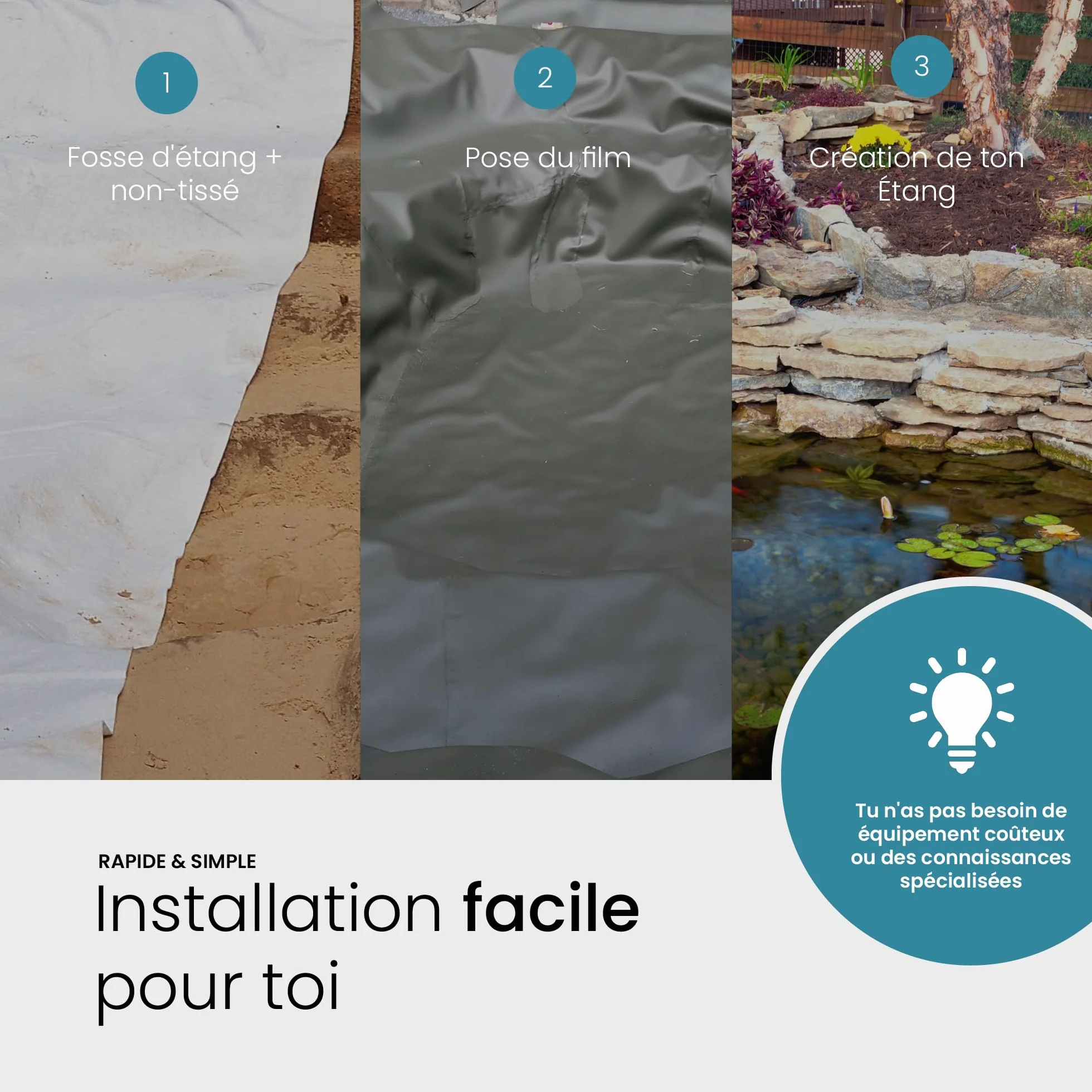 TeichVision bache Bassin en PVC Noir de qualité supérieure 0,5 mm - 6 m x 8 m/bâche pour Bassin Convient pour Les étangs, Les biotopes, Les piscines Naturelles