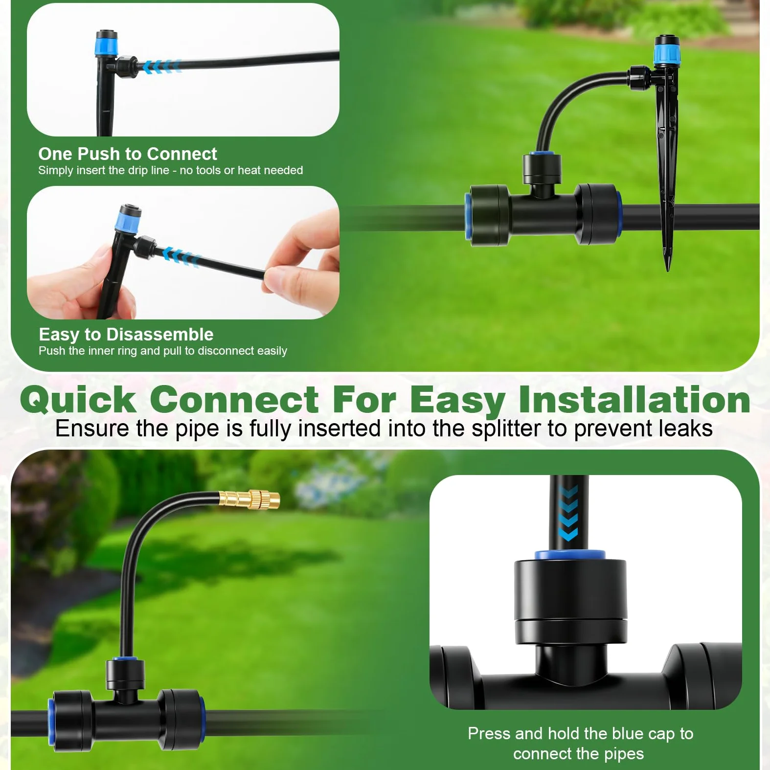 Système d'arrosage automatique à 360° pour jardin - 30 m - 20 émetteurs avec piquet + 10 buses en cuivre réglables - Arrosage goutte à goutte 12 mm + 6 mm - Système de refroidissement au brouillard