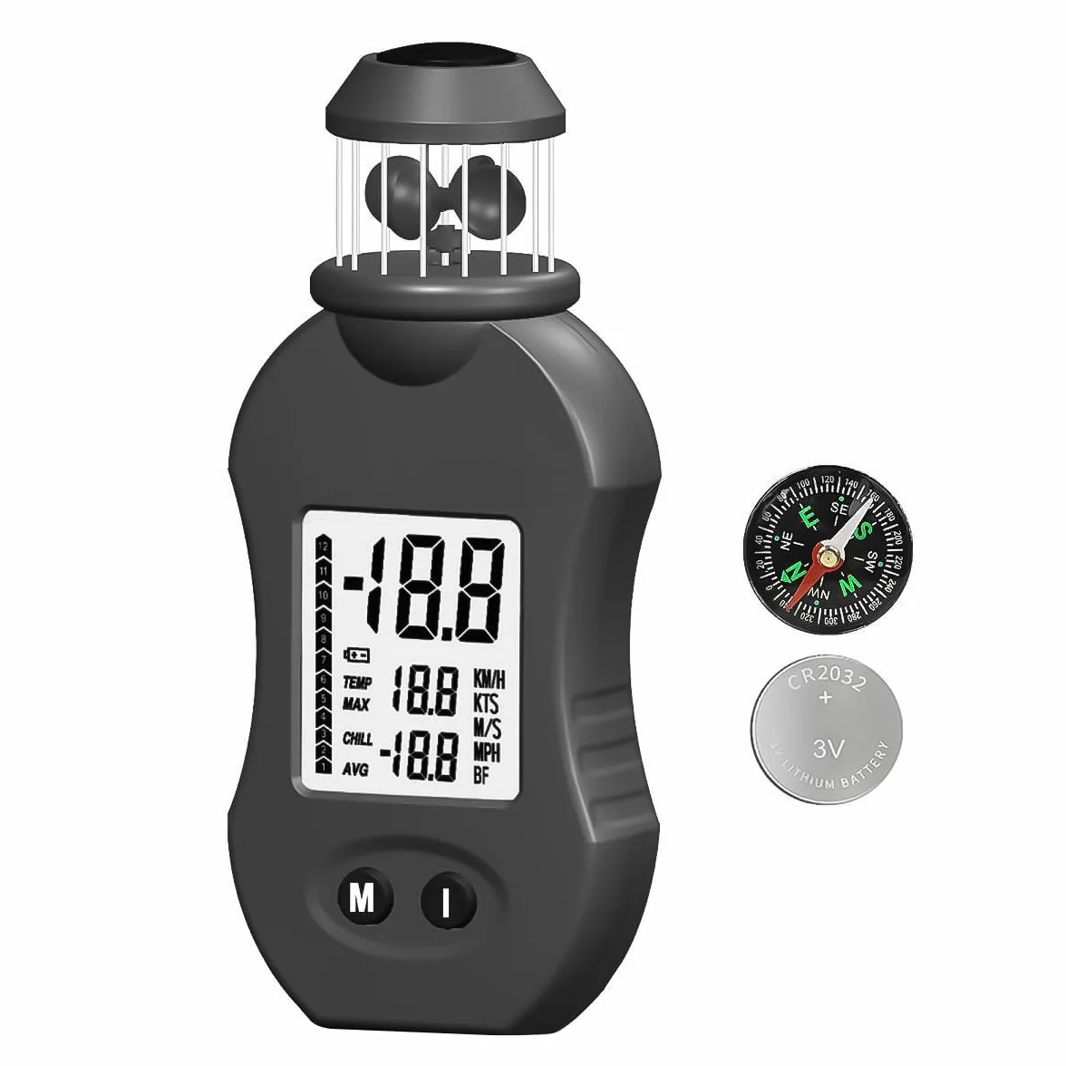Anémomètre numérique, anémomètre Multifonctionnel, anémomètre Portable HP-876 0,7-42 m/s, Compteur de Vitesse de l'air avec Boussole, Compteur de Vitesse du Vent