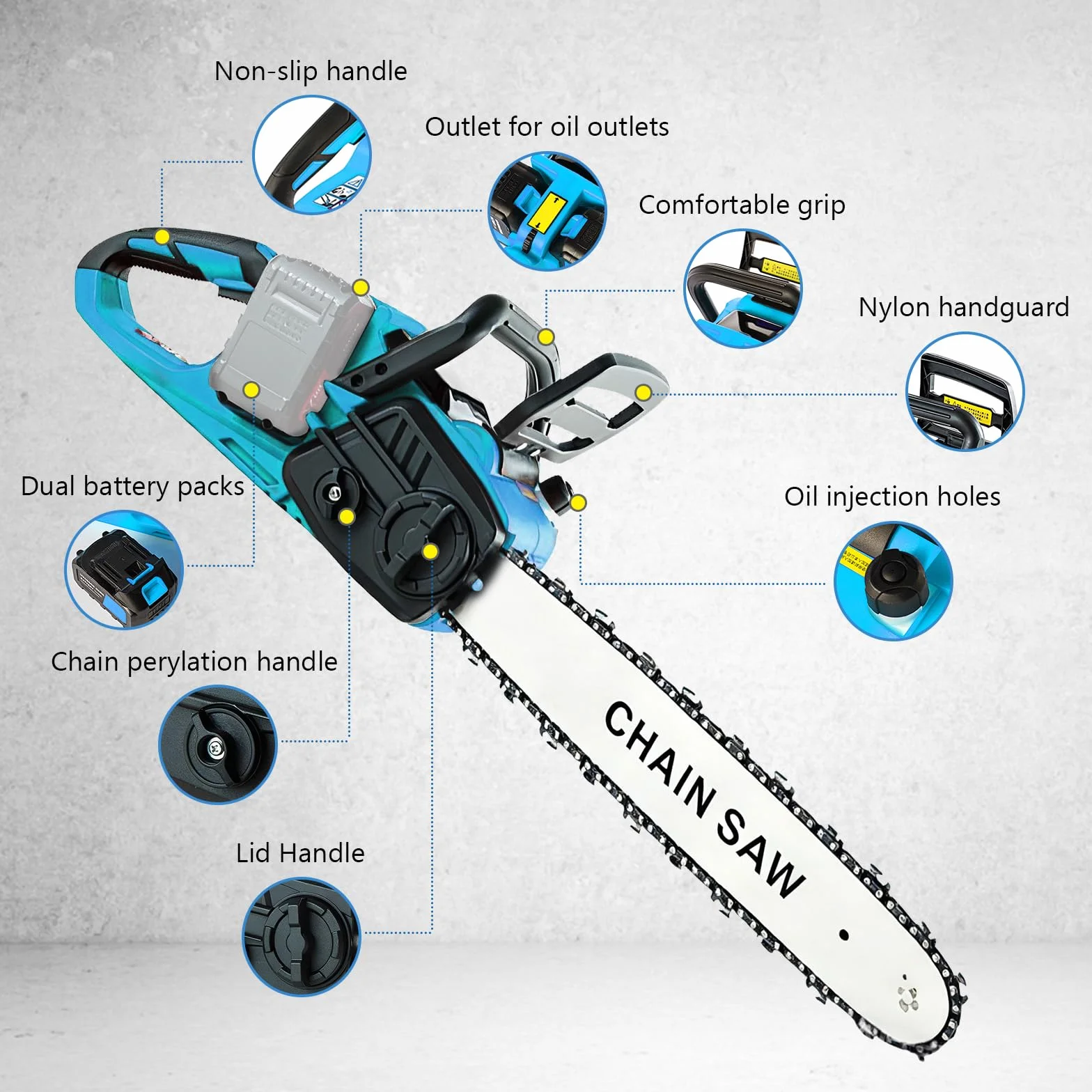 Tronçonneuse électrique sans fil compatible avec Makita 18 V | 16 Pouces Tronçonneuse Électrique sans Fil, Mini Scie à Chaîne, Tronçonneuse sans fil, tronçonneuses électriques