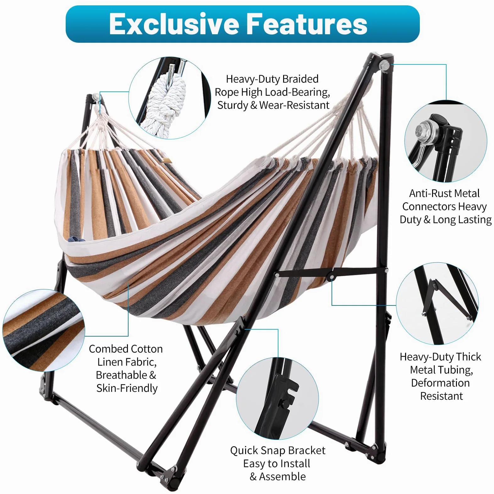 Hamac avec Support pour l'extérieur ou l'intérieur, Aucun Arbre requis | 1 Minutes Setup sans outil | Hammock réglable pour Patio Yard | Sac de transport inclus |450 lbs Capacité