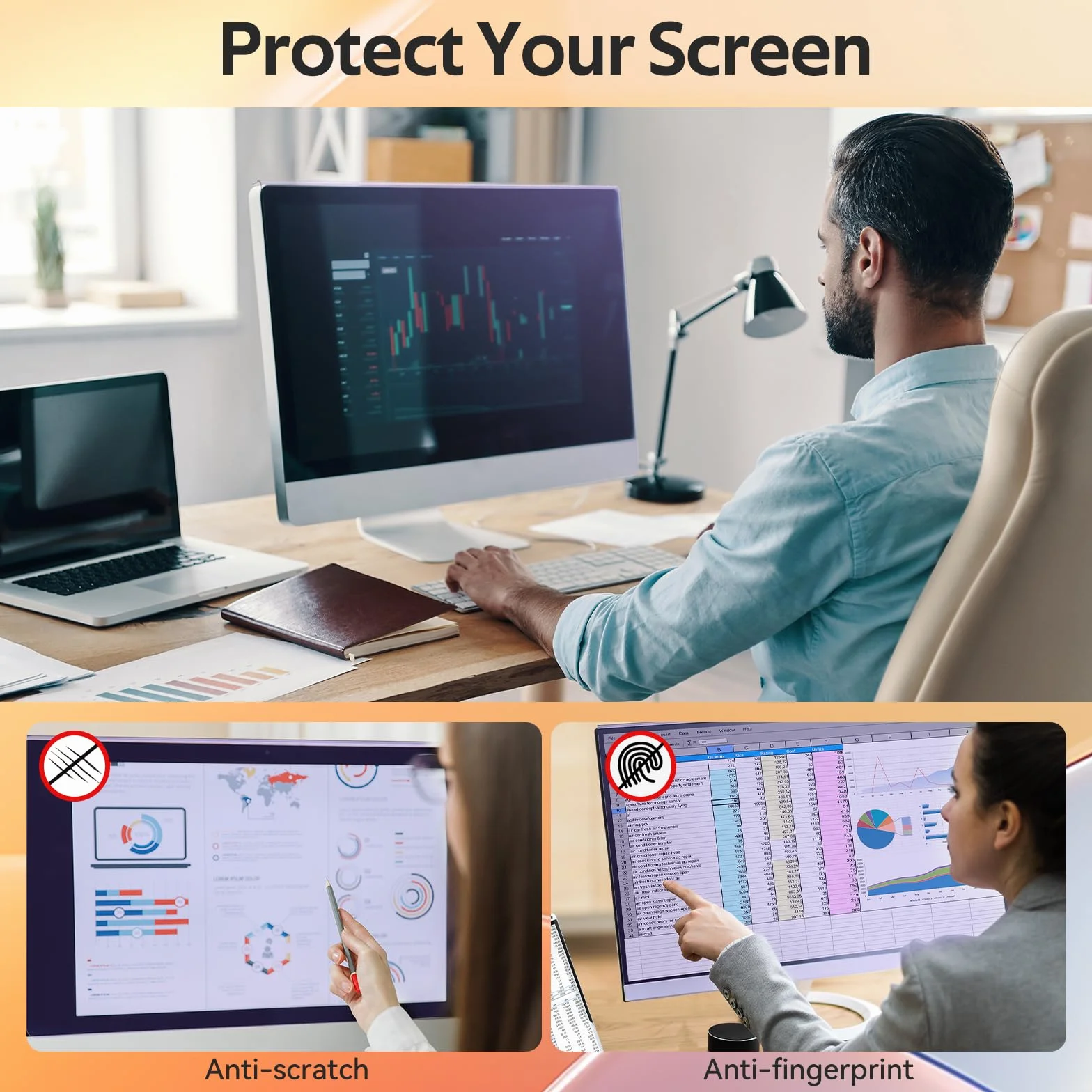Qoosea 23-24 Pouces Protection D'écran Lumière Bleue Moniteur Ordinateur 547x320mm UV Antireflet 16:9