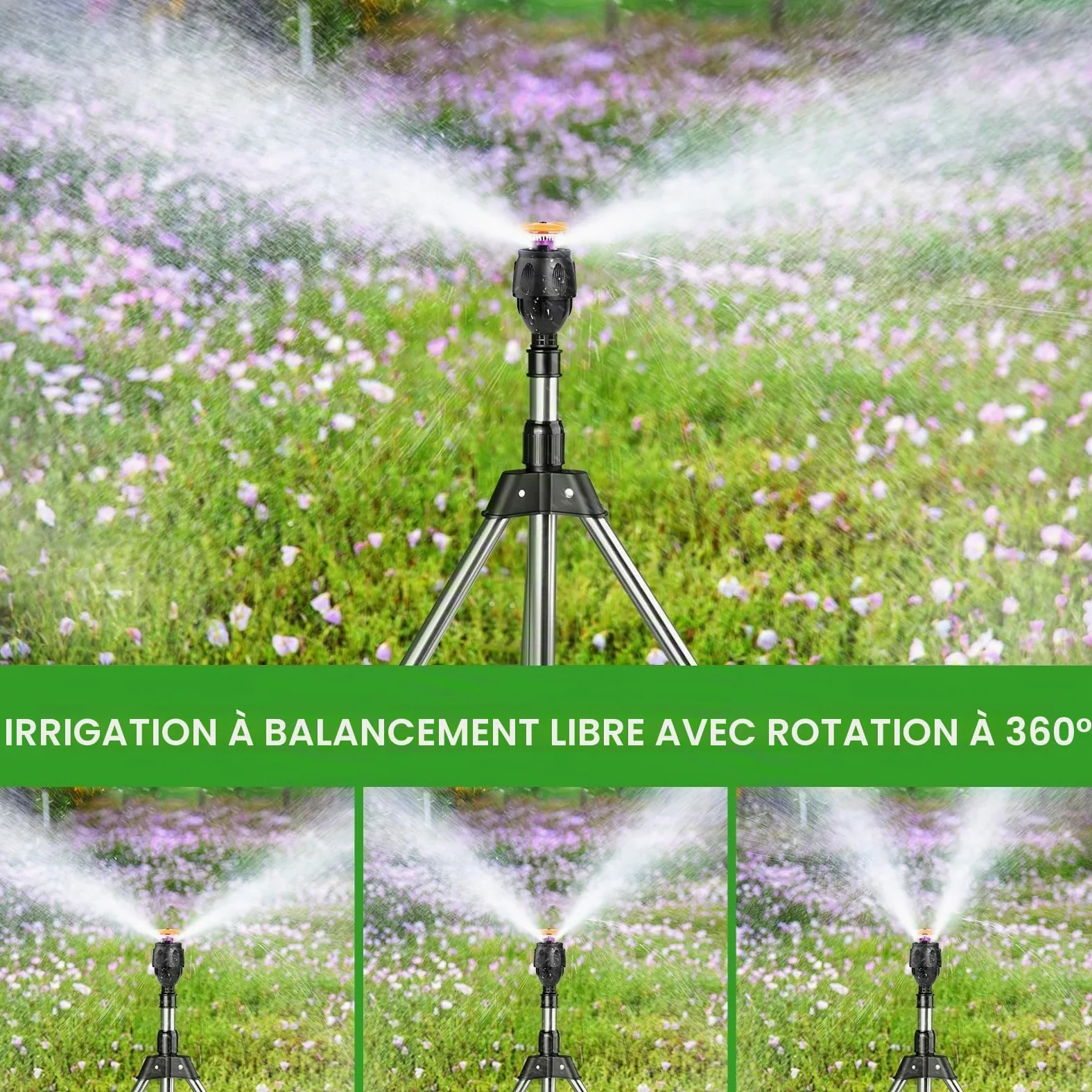 Arroseur à trépied Rotatif, arroseur Automatique Rotatif à 360 degrés, arroseurs télescopique à Hauteur réglable pour Les pelouses, Les Jardins et Les Cours de Grande Taille