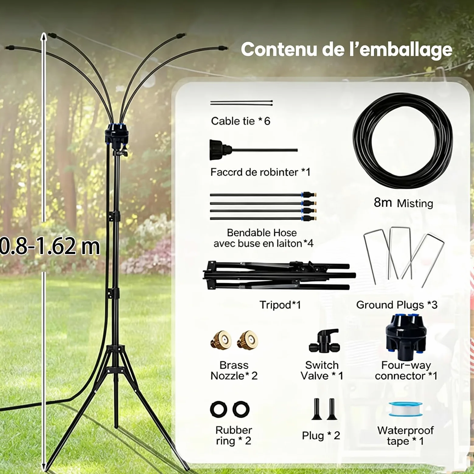 Brumisateur sur Pied Exterieur Réglable 0,8-1,6m | Installation facile，1pcs