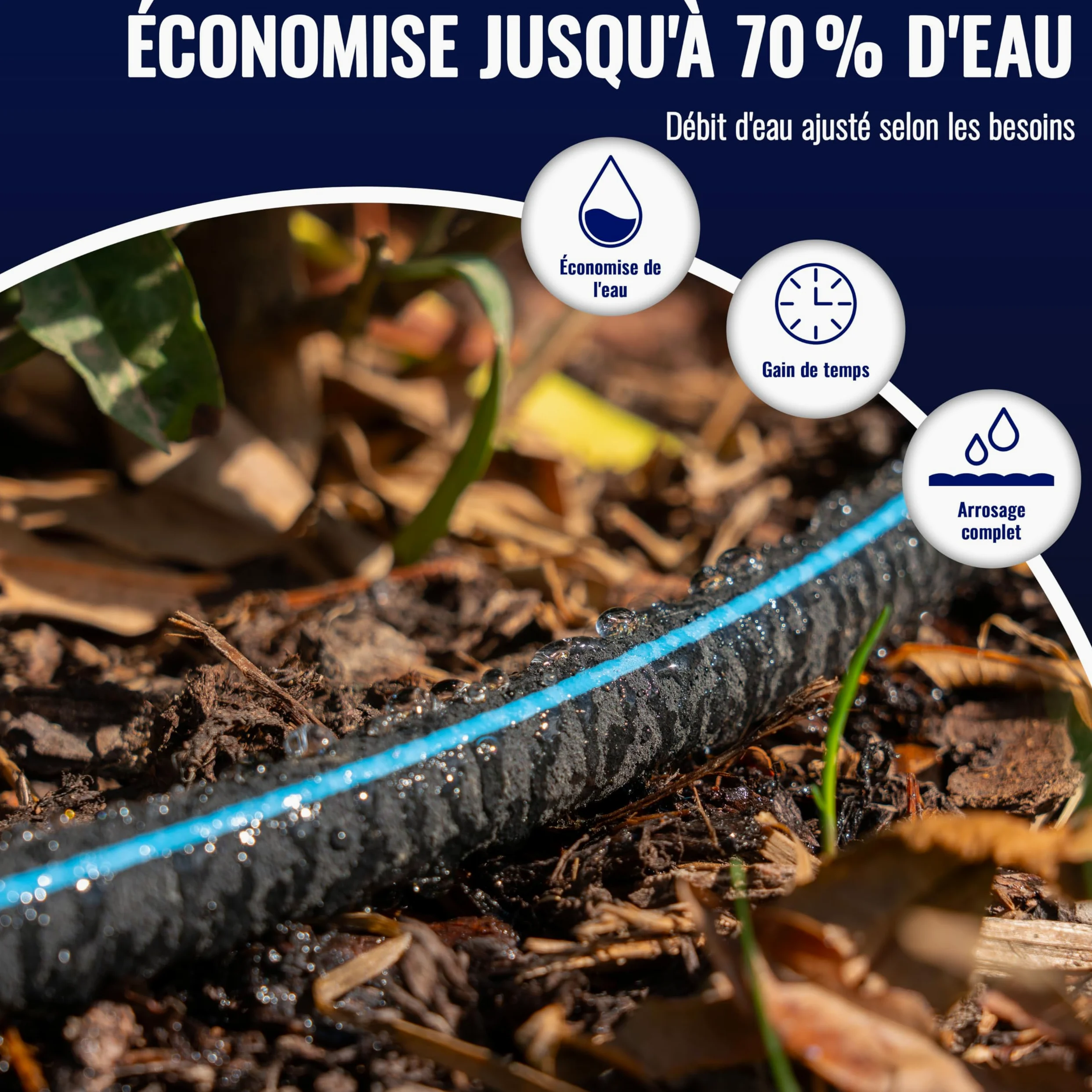 Poppstar Tuyau microporeux 30m (tuyau suintant goutte à goutte) Ø intérieur 12,7 mm (1/2"), raccord rapide avec vanne manuelle intégrée, noir
