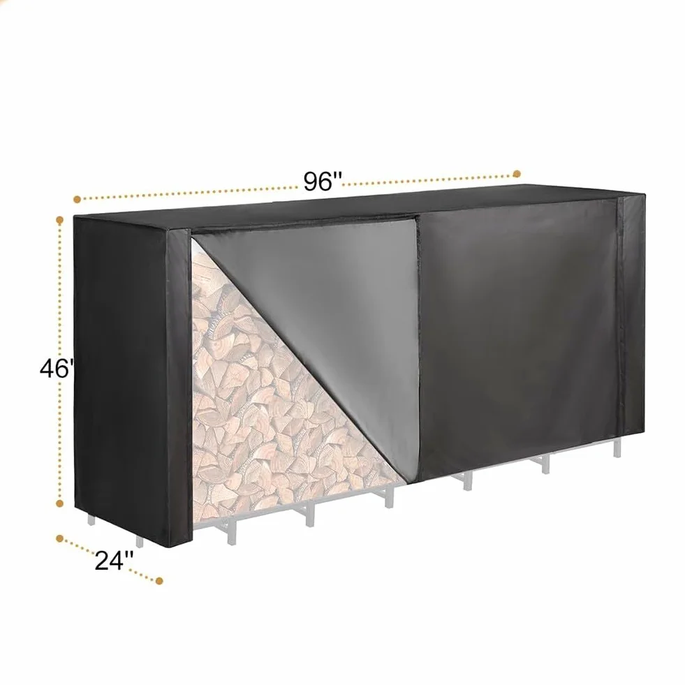 Housse pour bois de chauffage résistante aux intempéries pour porte-bûches de 2,4 m, tissu 600D pour usage extérieur, noir