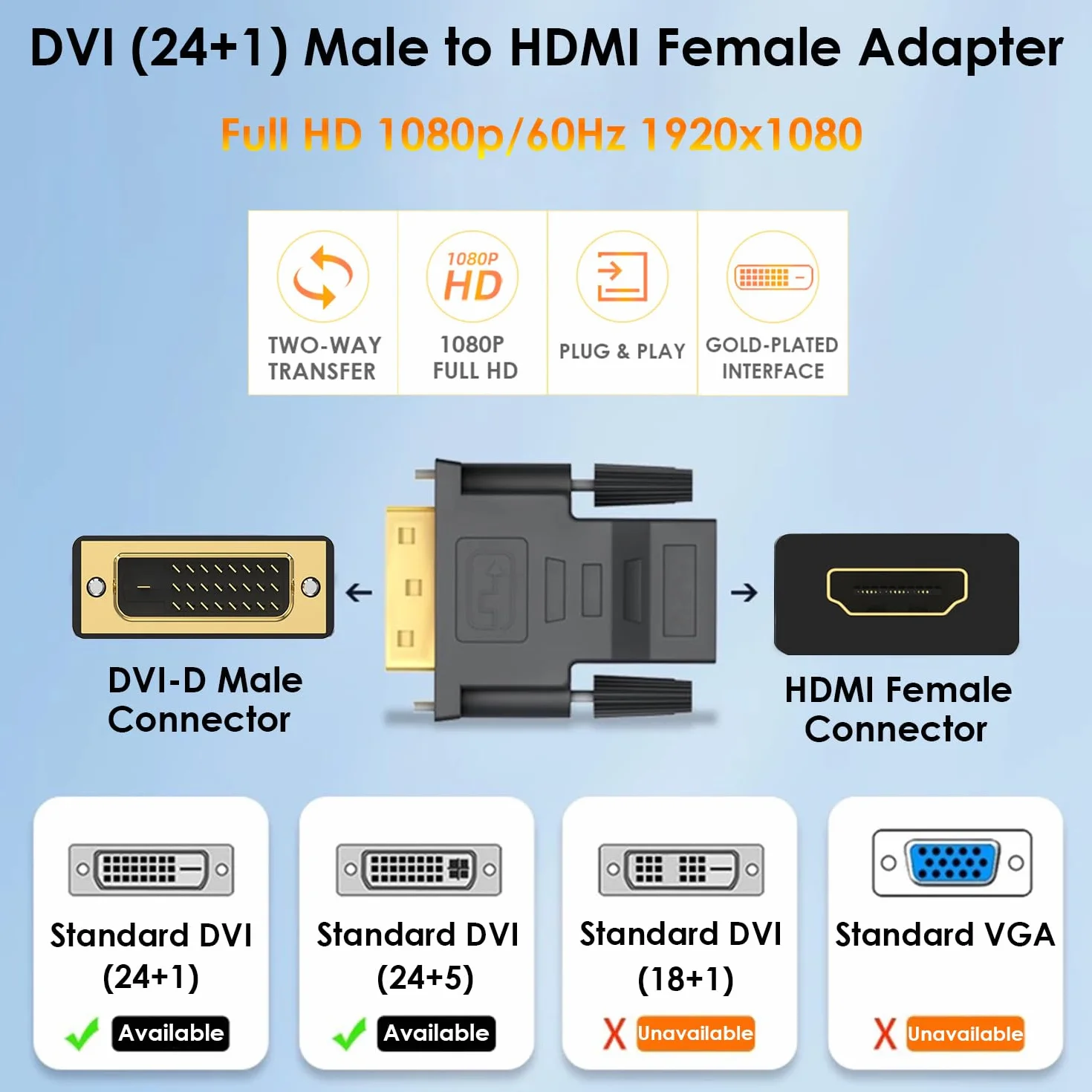Adaptateur DVI vers HDMI Mâle Femelle 1080P Bidirectionnelle Convertisseur DVI-D 24+1