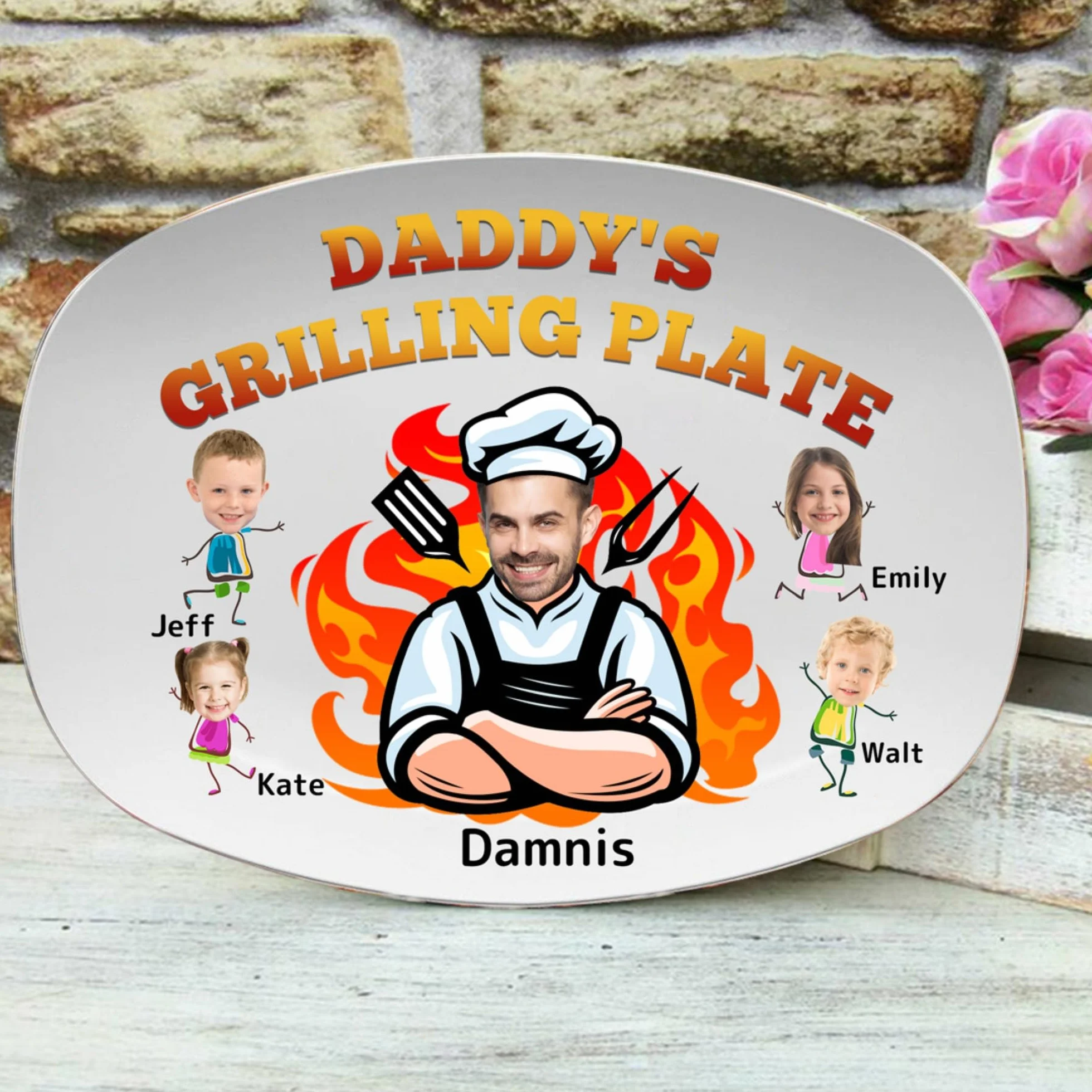 Plaque à griller personnalisée drôle avec visage de papa, photo et nom, cadeau fête des pères Noël anniversaire