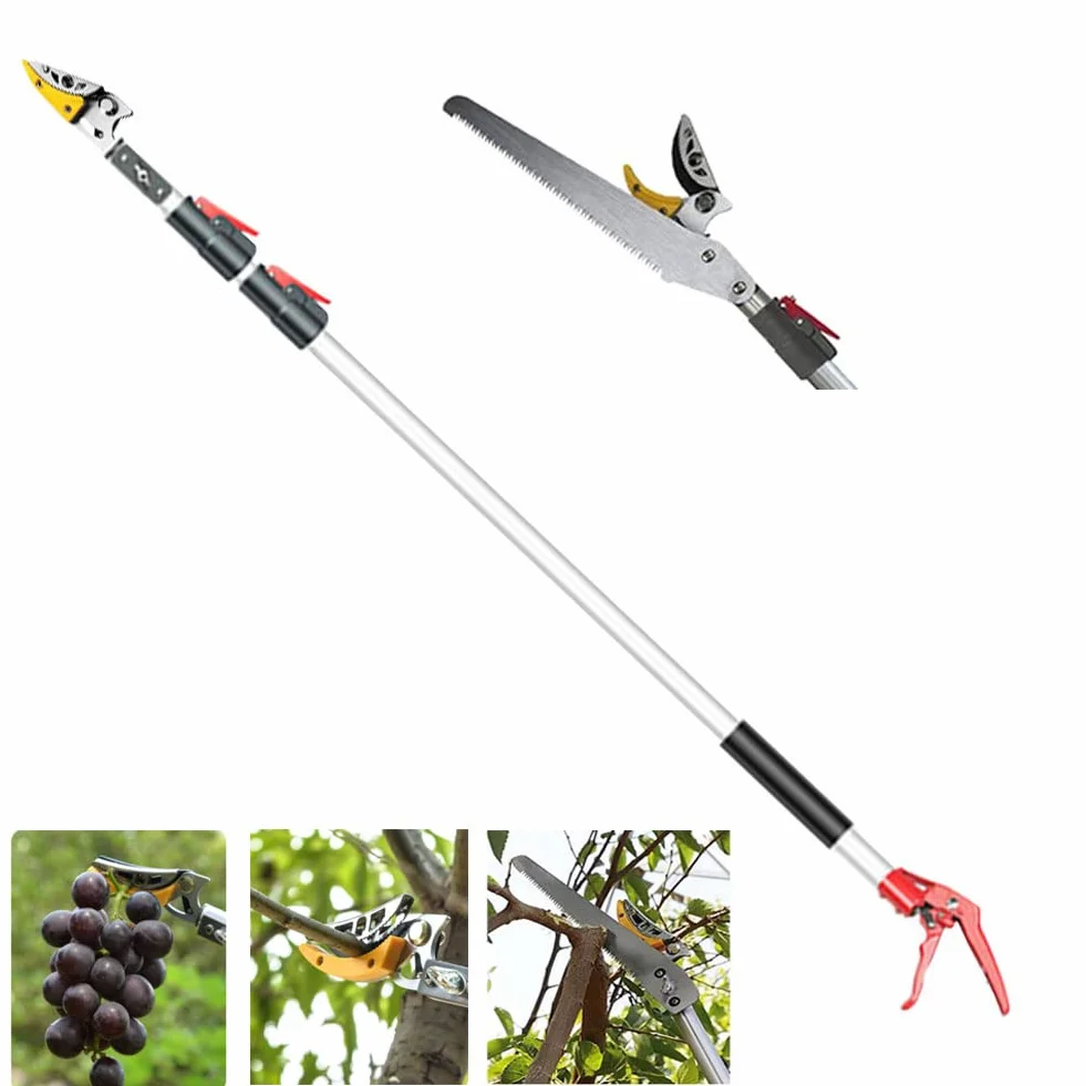 Sécateur Télescopique 3 m, Secateur avec Long Manche Telescopique sur Tringle Fruits étang Perche Échenilloir Girafe d'arbre en Alliage d'aluminium Léger et Solide Coupe-Branches 15 mm