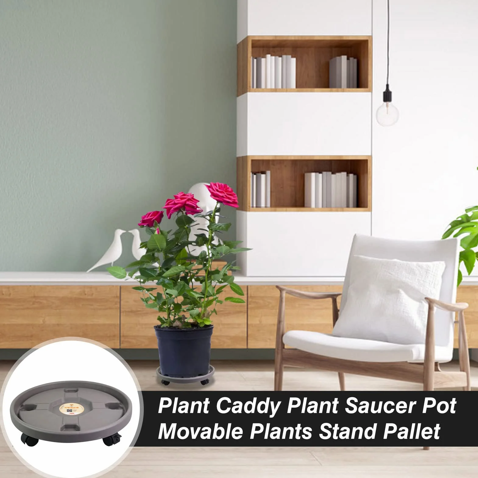 Support de Pot de Fleurs à Roues 23CM Chariot à roulettes Plantes Plateau à roulettes Intérieur Extérieur