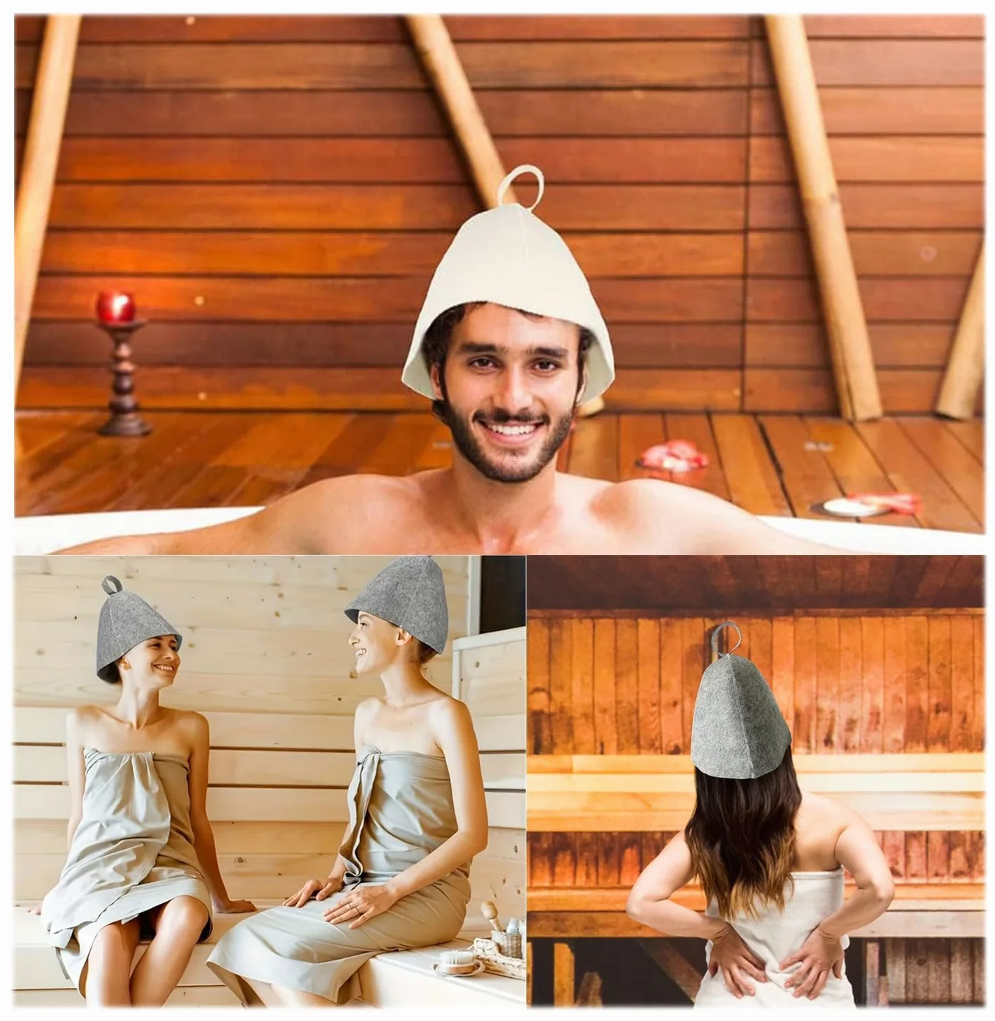 Bonnet de Sauna en Feutre Anti-Chaleur Gris + Blanc
