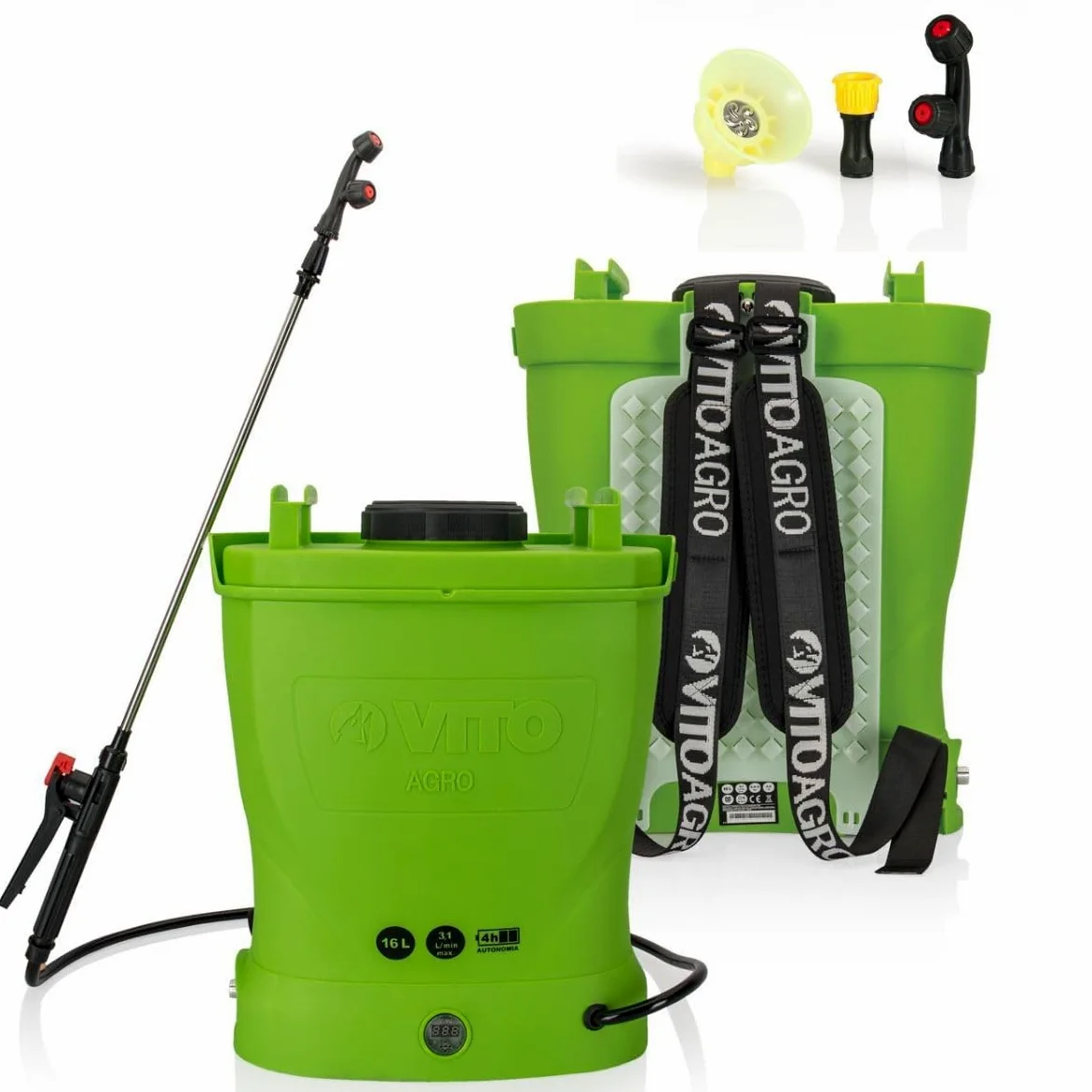 VITO - Pulvérisateur de Jardin 16L à Batterie Pulvérisateur Electrique 12V/8AH, 6 Bars, Autonomie 4h - Buses, Chargeur et Lance Télescopique Inclus - Traitement Cultures, Plantes