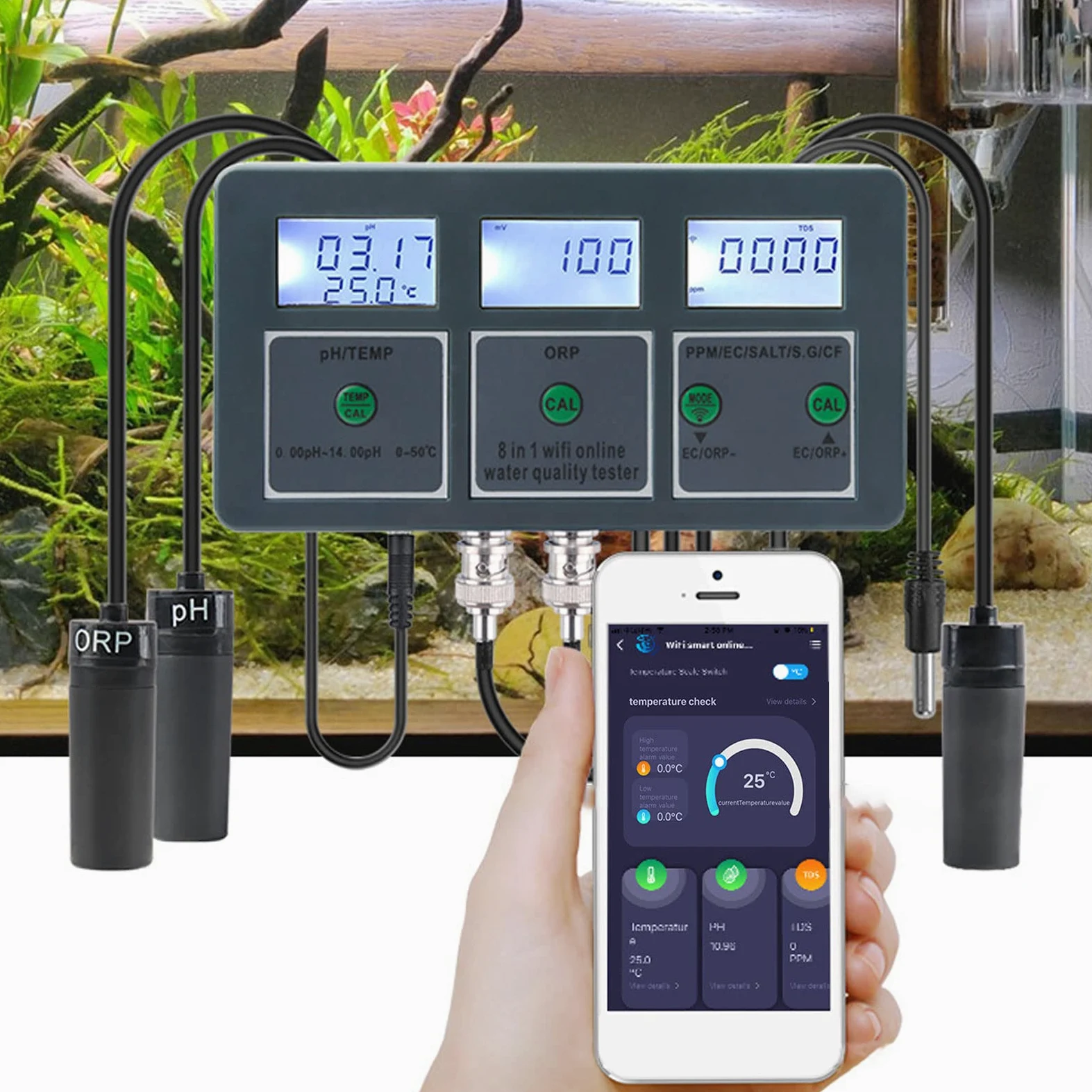Testeur de Qualité de l'eau, 8 en 1 Testeur S.G Ph EC Salt Orp Tds CF Temp, Portable Kit d'analyse de l'eau pour l'eau Potable, Les piscines, Aquariums, Détecteur Hydroponique