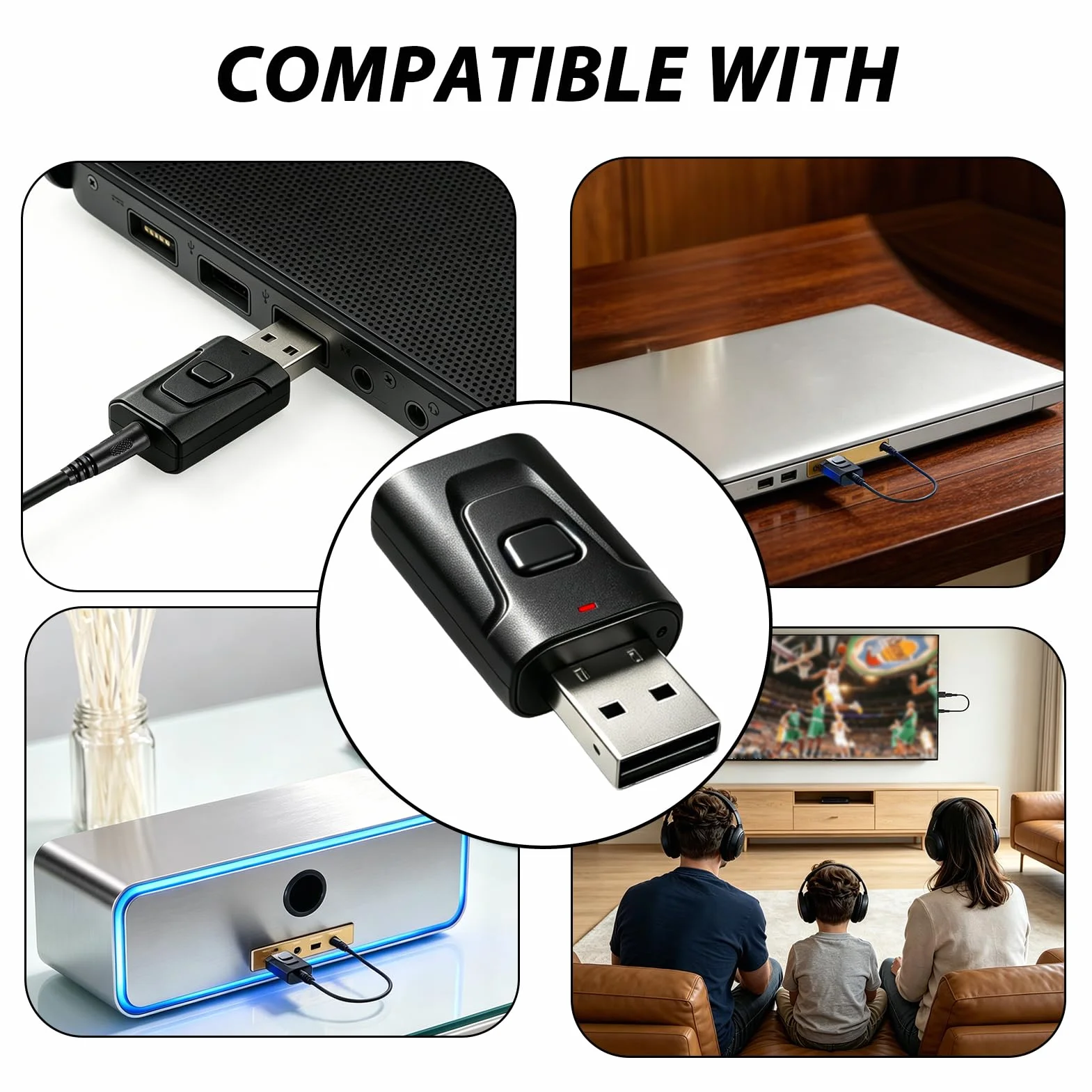 Adaptateur Bluetooth USB 5.0 2 en 1 Émetteur Récepteur Audio avec Jack 3,5 mm pour PC TV Voiture
