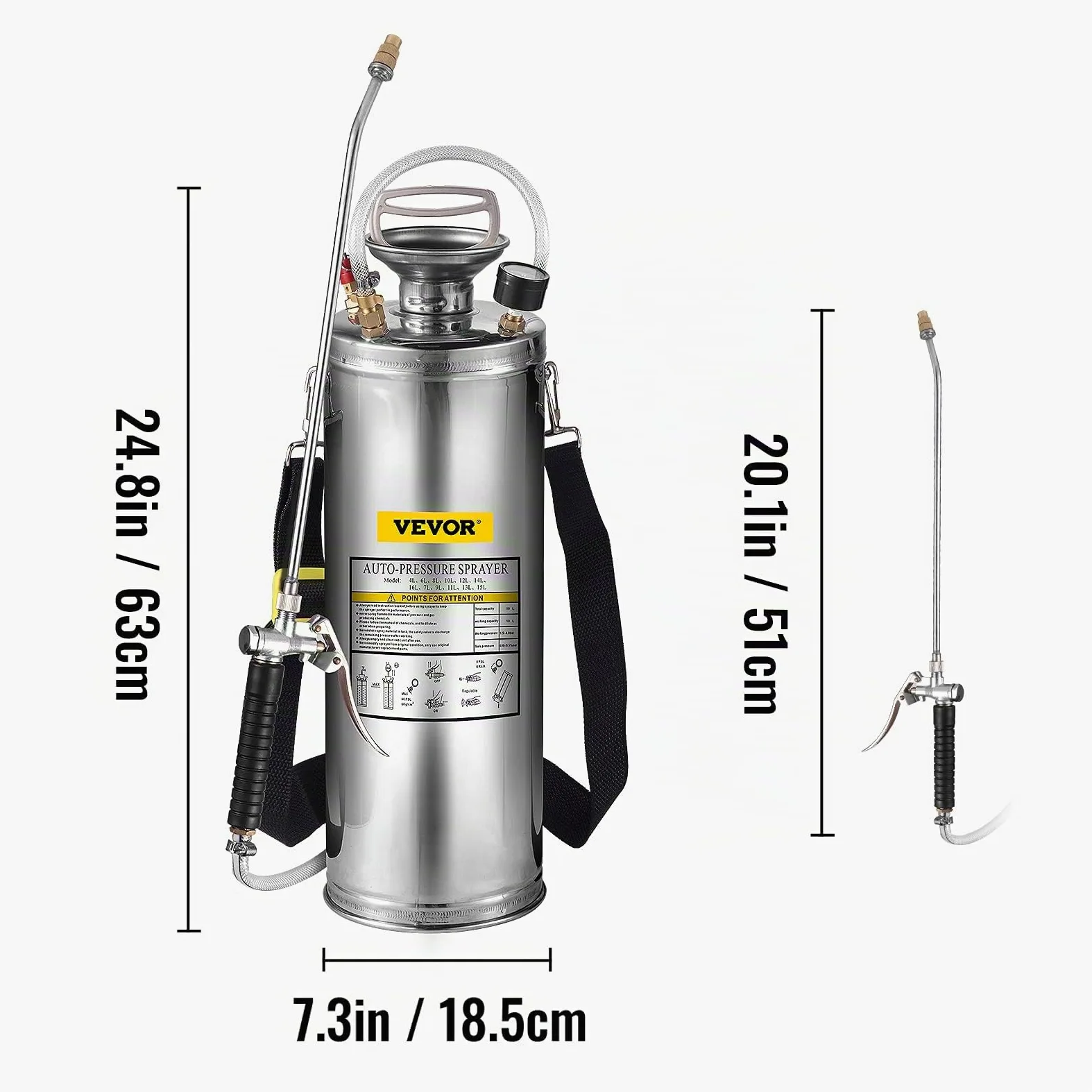 VEVOR Pulvérisateur à Pression 6 l en Acier Inoxydable avec Valve et manomètre Convient pour la Maison, Le Jardin, Les véhicules touristiques, Les véhicules spéciaux, Les navires, Le Nettoyage des