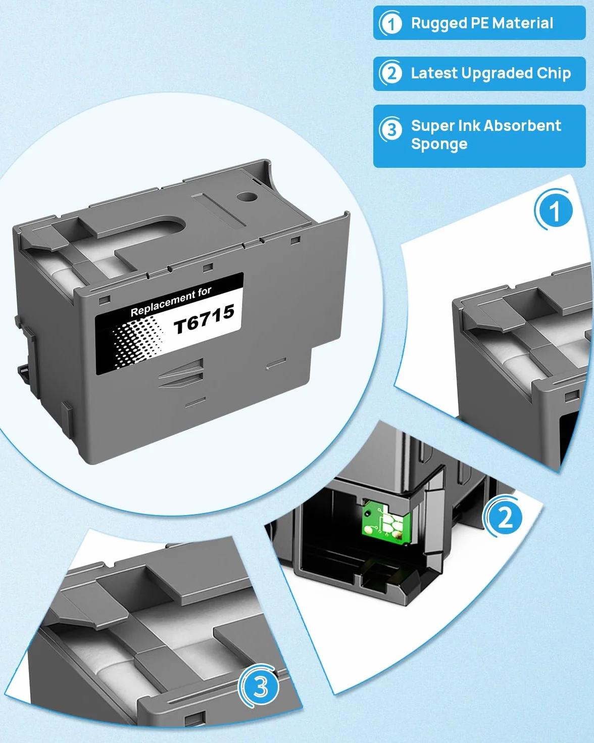Yowell T6715 Boîte de maintenance d'encre compatible Epson Workforce Pro