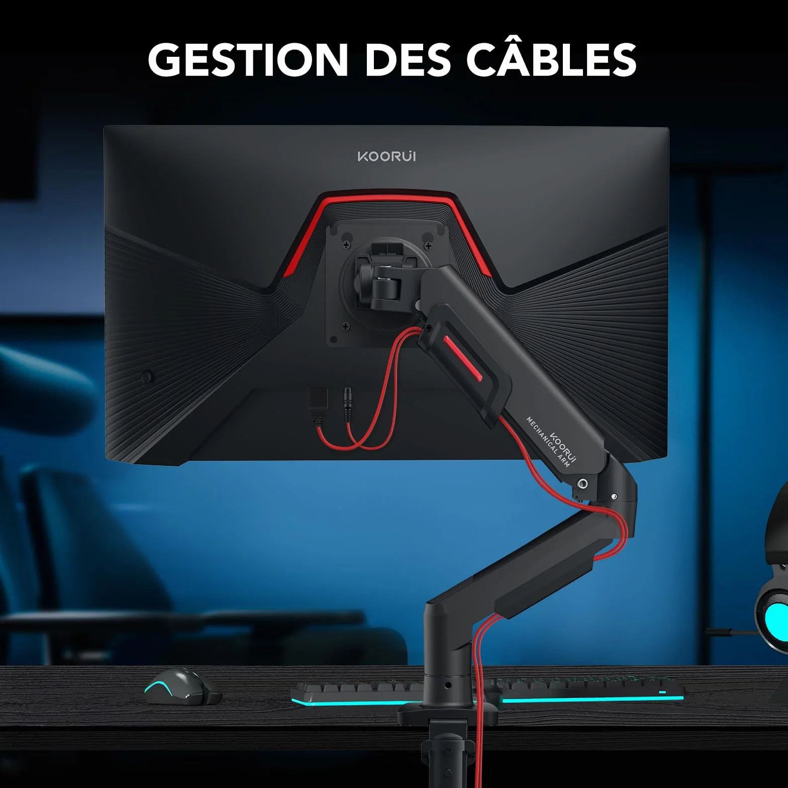 KOORUI Support Écran PC Moniteur Bras Ergonomique Réglable Hauteur Inclinaison Pivotant 17-32" VESA 75&100mm 2-9kg