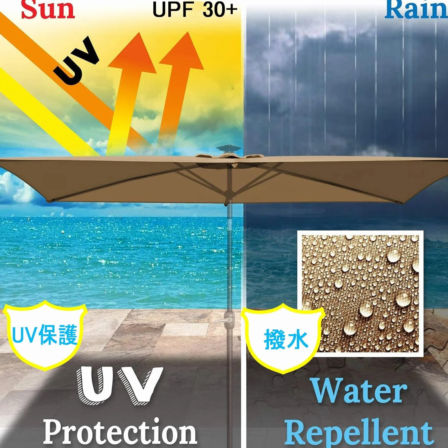 Auvent De Remplacement Pour Parasol 300×300cm Protection UV Housse Parapluie non déporté Khaki 197X297cm