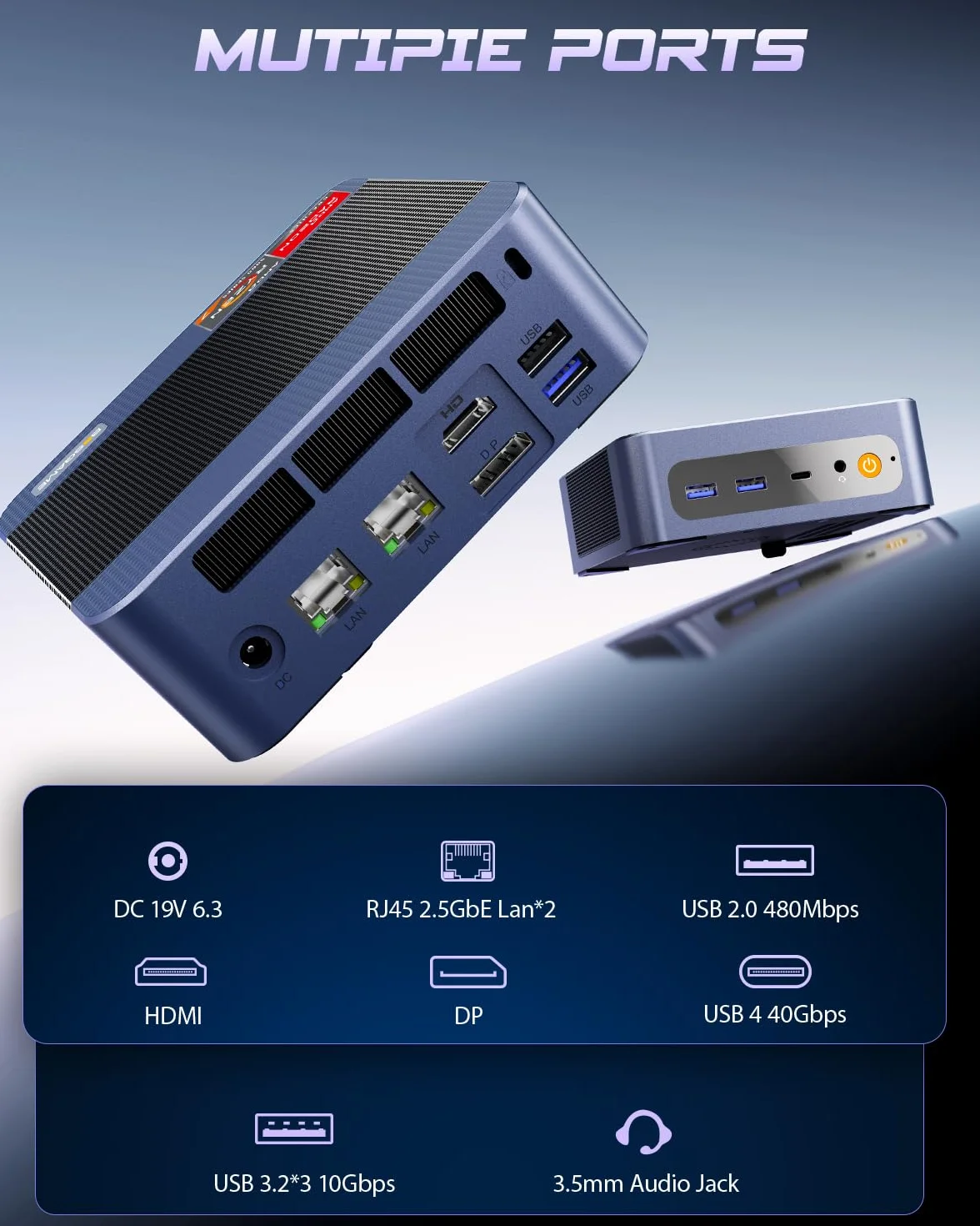 BOSGAME P3 Mix Mini PC AMD Ryzen 5 7640HS 32Go DDR5 SSD 1To Triple écran WiFi 6E Double LAN 2.5G