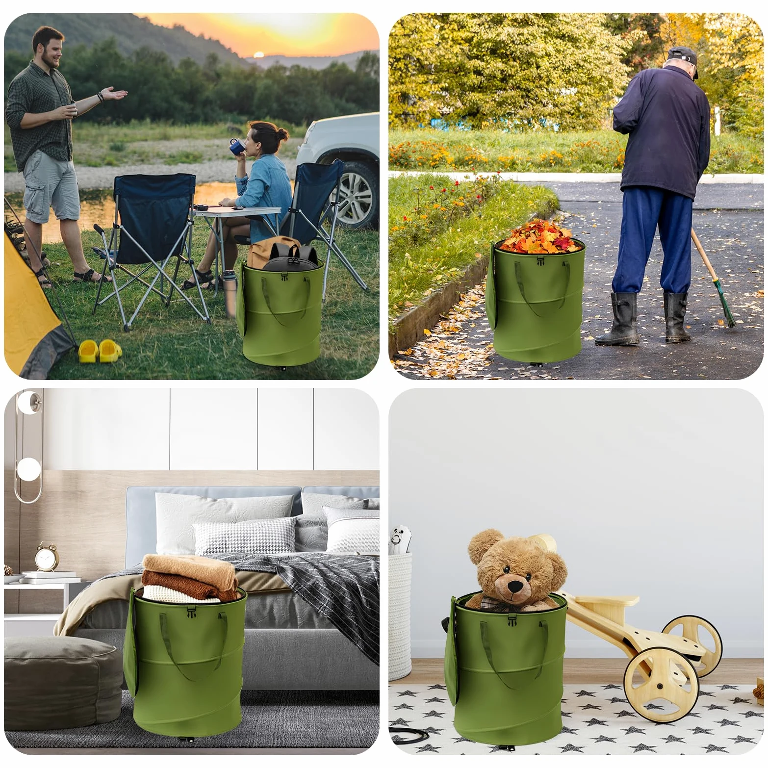 Lot de 2 sacs de jardin réutilisables pour pelouse et feuilles, pliables/dépliables, 45,7 x 55,9 cm et poubelle de recyclage avec couvercle pour rangement de la maison, du linge, du camping,