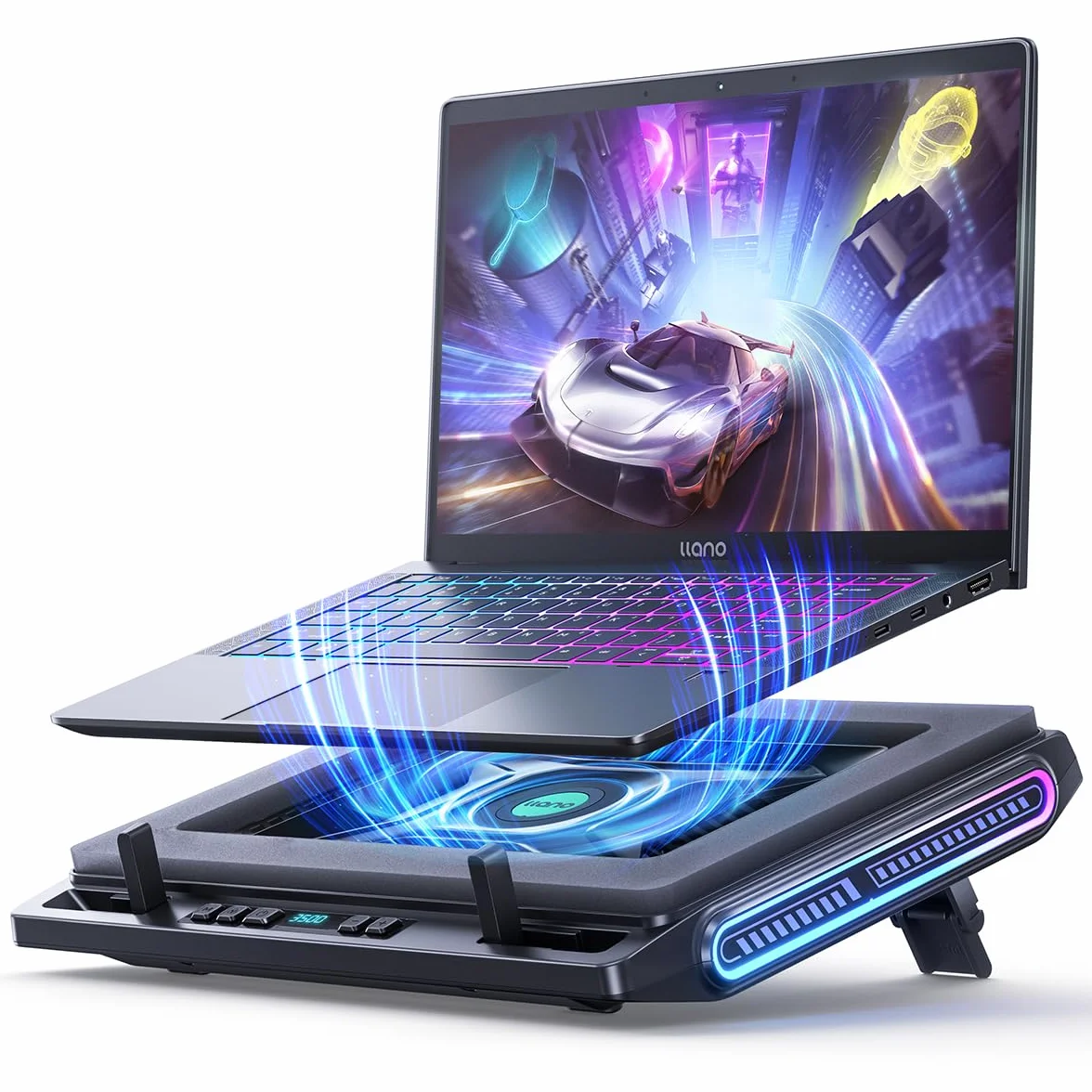 Rafraîchisseur de Portable Ventilateur PC 13-17.3 Pouces 12 cm Grand Ventilateur Turbo 4 Ports USB