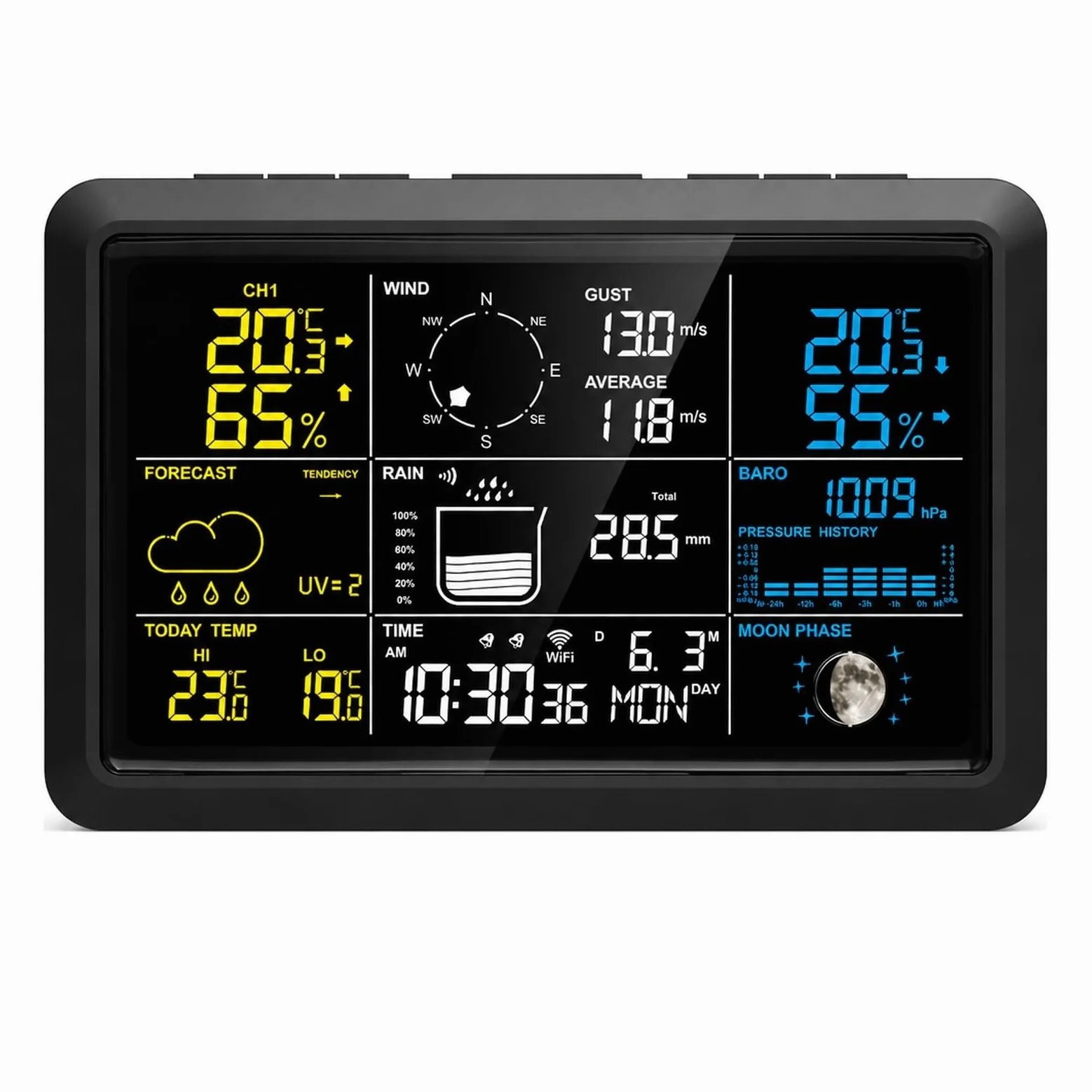 Pluviomètre extérieur, Réveil De Station Météo Sans Fil 7,5" Avec Capteur | WHITE