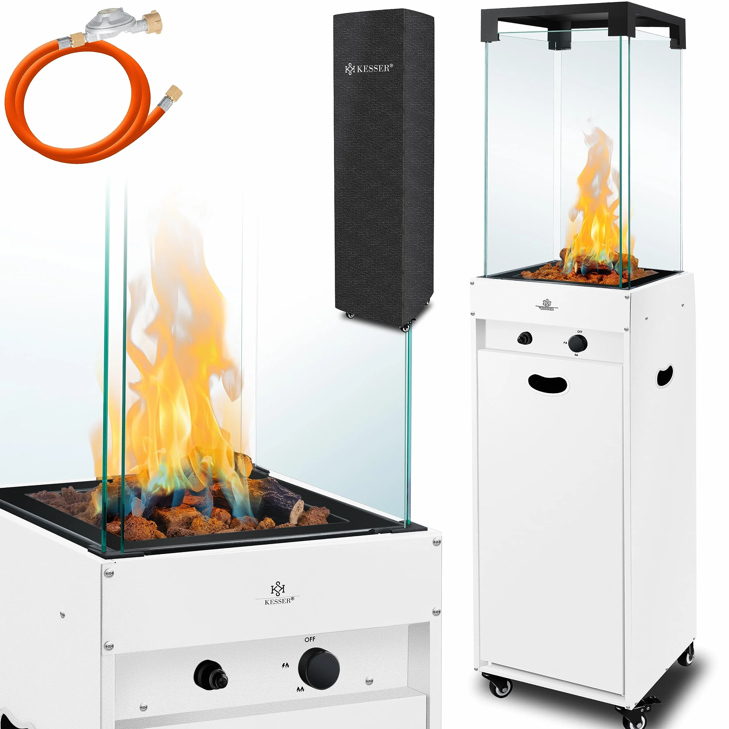 KESSER Chauffage Radiant à Gaz Terrasse avec Housse Protection, Roulettes, Blanc