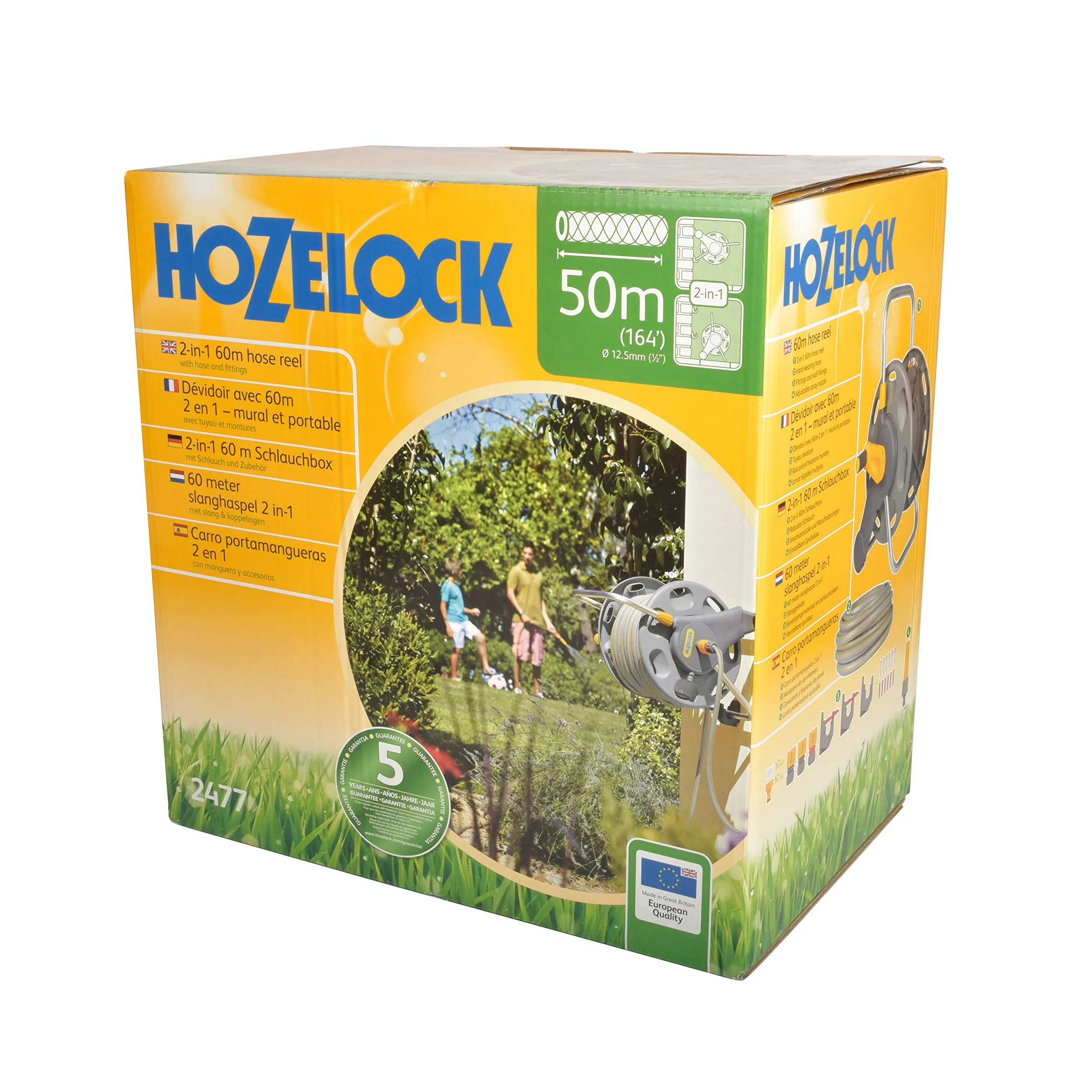 HOZELOCK - Dévidoir de Tuyau 50 M, 2en1 : Dévidoir de Tuyau Léger, sur Pied ou Fixé au Mur, avec un Corps Principal Léger et Robsute pour une Durabilité d'Utilisation, Prêt à l'Emploi [2477R0000]