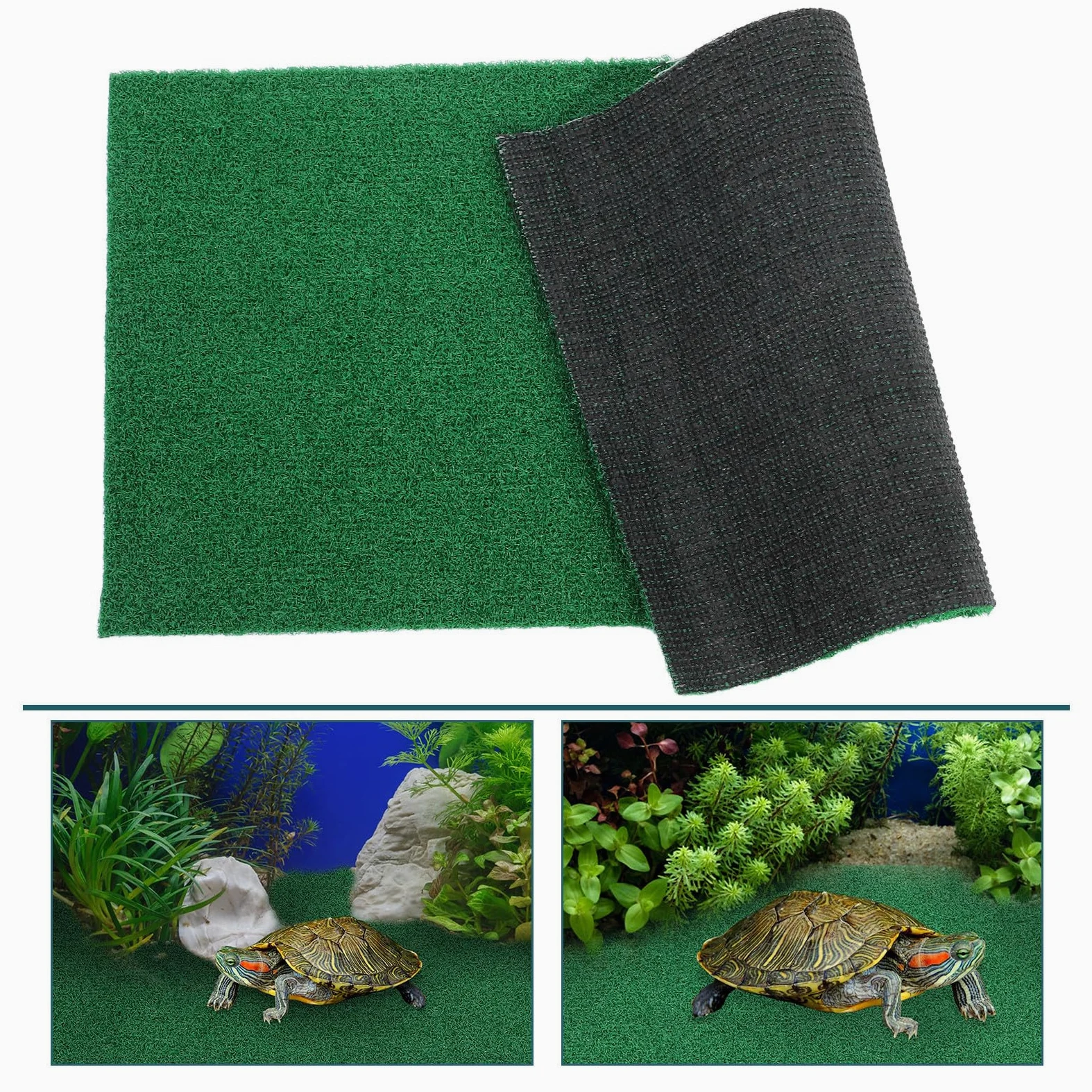 Toyvian Gazon Artificiel pour Tortues 80X40 CM, Tapis de Pelouse Synthétique pour Aquarium, Rampe de Repos Multifonction pour Reptiles et Activités Extérieures