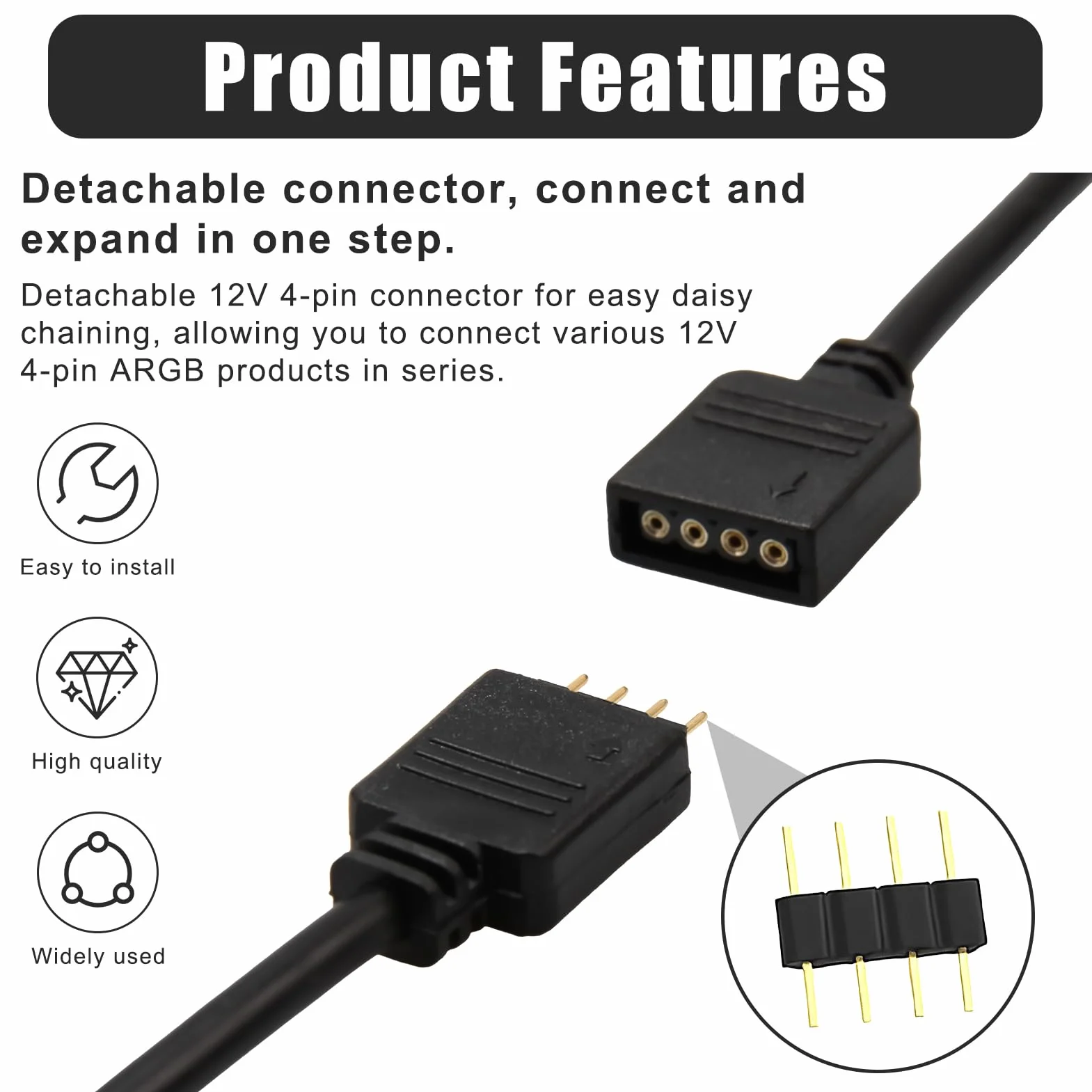 Câble Répartiteur ARGB 5V 4 Broches, Hub ARGB et Fan Splitter 30 cm pour PC