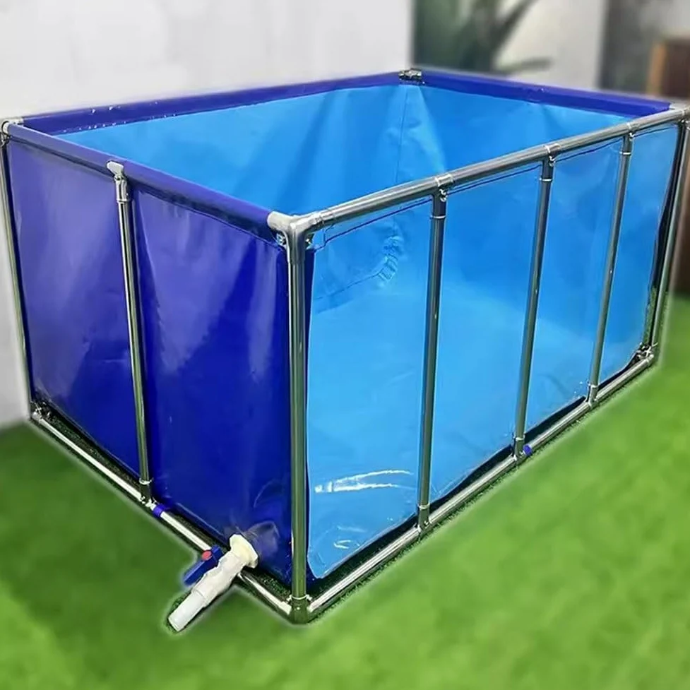 Bassin à poissons hors sol avec fenêtre transparente, doublure en PVC durable et cadre en acier robuste pour l'élevage de carpes koï et installation facile