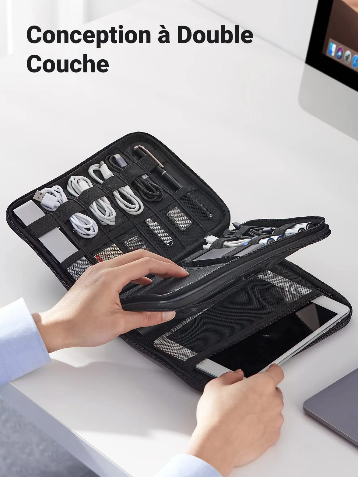 UGREEN Sac Rangement Câble Électronique de Voyage Multifonctionnel 2 Couches