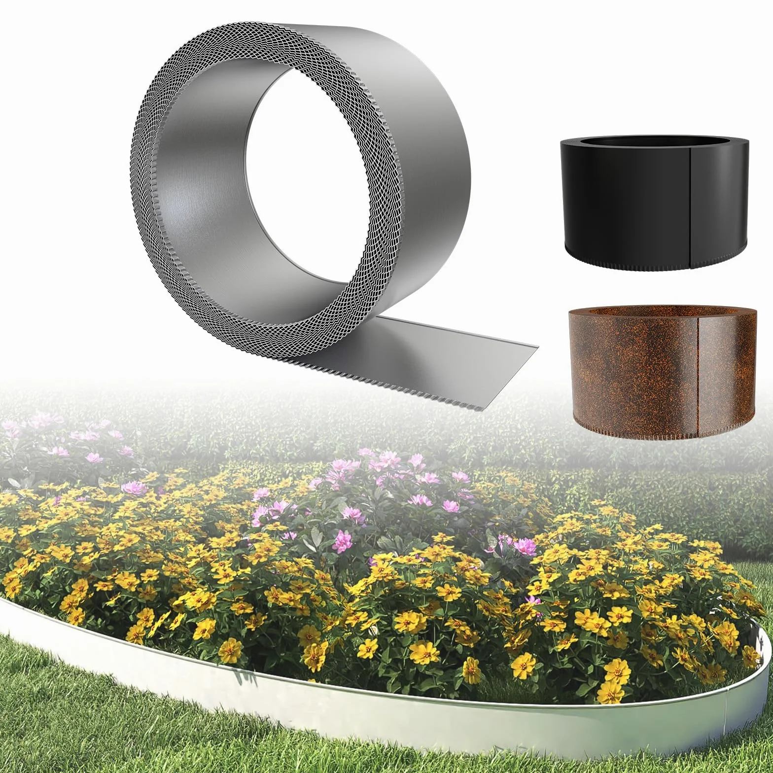 LZQ Bordure de pelouse en métal galvanisé 15 m - Bordure de pelouse avec bords dentelés - Bordure de tonte - Bordure de jardin - Bordure de jardin - Hauteur : 15 cm - Argenté